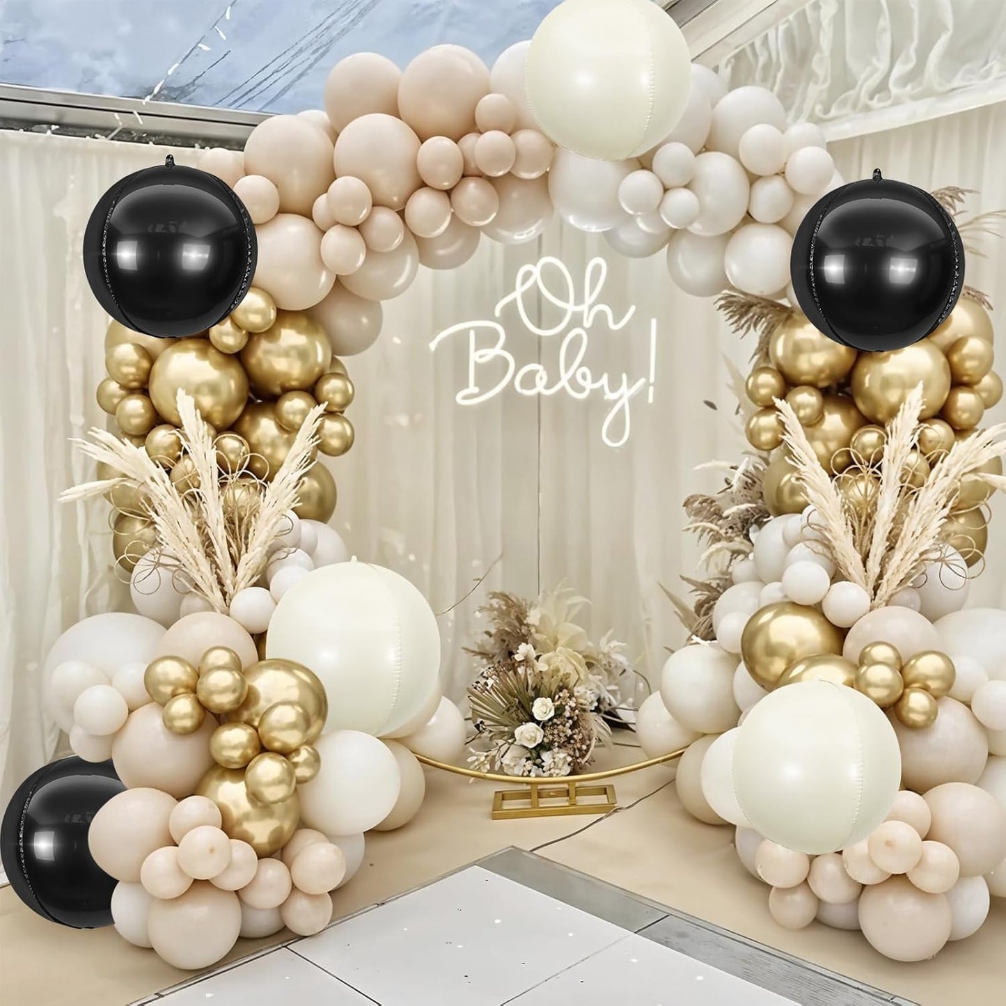 6Pcs Black Sand White Round Foil Balloons,Giant 4D Round Ball Balloon,22 Inch Balloons for Birthday Wedding Bridal Shower Bachelorette Party Decorations