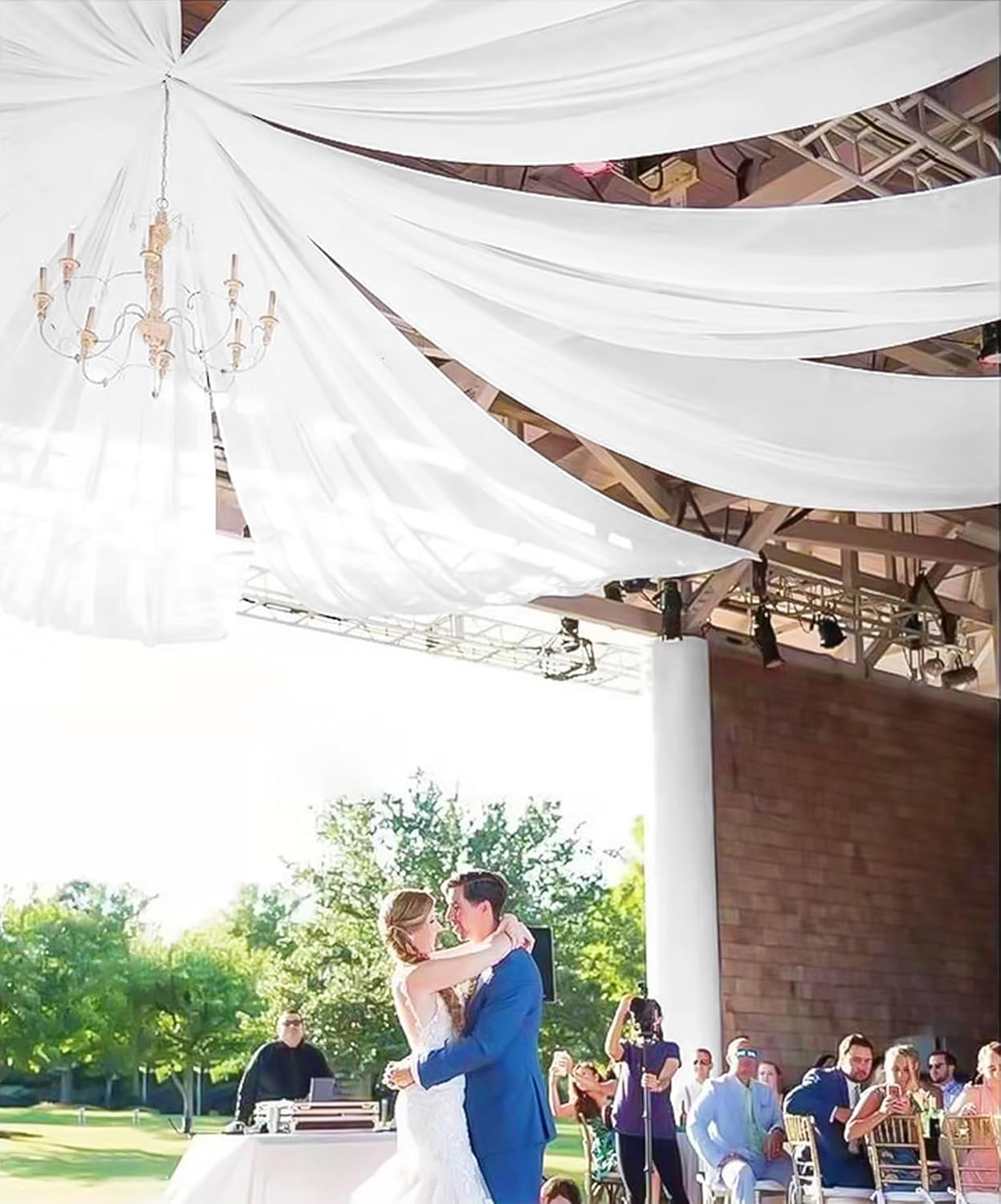 10 Panels White Ceiling Drapes for Wedding 5ftx10ft Sheer Drapery Chiffon Fabric Arch Draping Curtains for Party Ceremony Birthday Baby Shower Reception Stage Ceiling Decorations