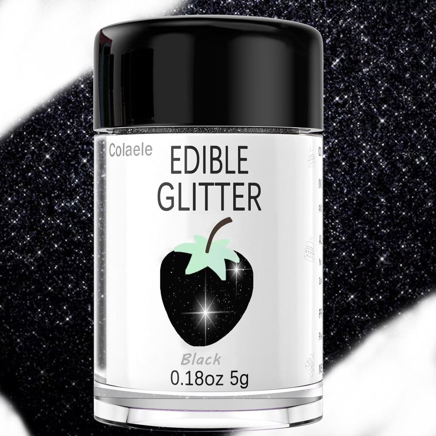 Black Edible Glimmer Powder Glitter - Colaele 5 grams Food-Grade Luster Dust Metallic Fancy Food Decorating Sprinkle Glimmery Brew Dust for Cake Decorations Drinks Wine Beverage Candy Dessert, Vegan