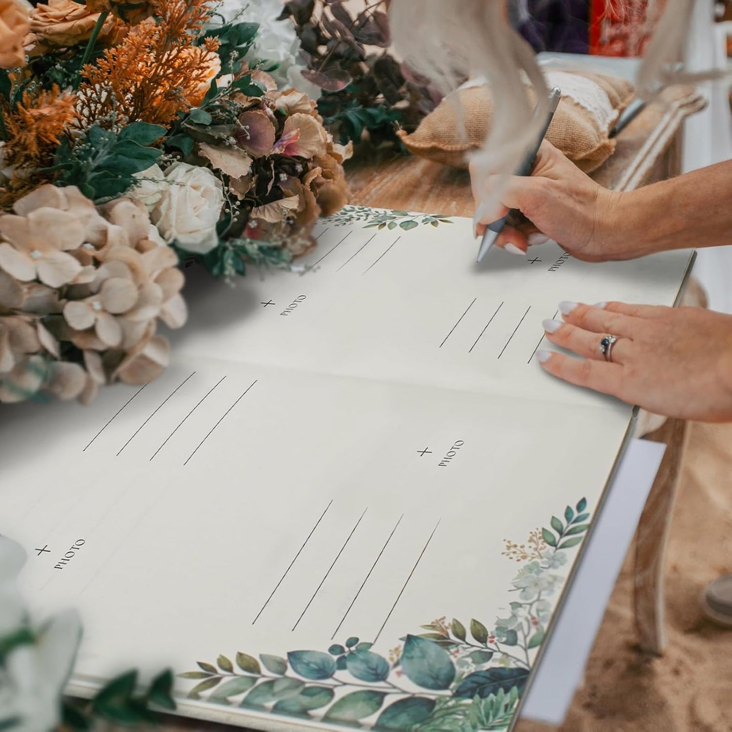 Vienrose Wedding Guest Book Polaroid Guest Book Photo GuestBook Sign in book Personalized Linen Cover 120 Pages Hardcover with Lined, Alternative Baby Shower, Party, Birthday (10" x 8" Traditional)