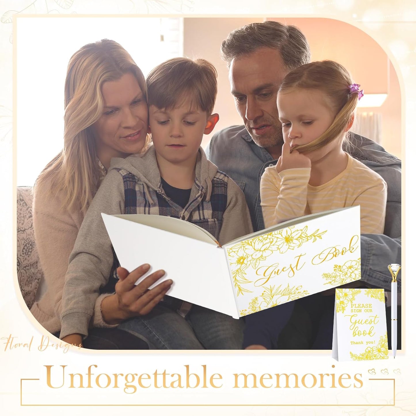 Wedding Guest Book Personalized Photo Guestbook to Sign at Reception Wedding Guest Sign in Book Photo Album Hard Cover 88 Lined Pages for Baby Shower Birthday Anniversary Party(Gold Foil)