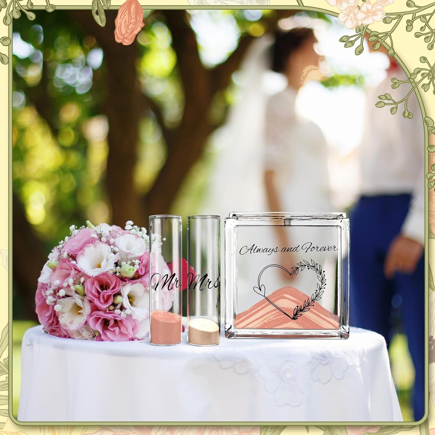 Wedding Unity Sand Set Include Vases Square Glass Jar Container 12 oz Sand for Blended Family Engagement Anniversary Bridal Party Outdoor Beach Decor(Light Colors,Heart)