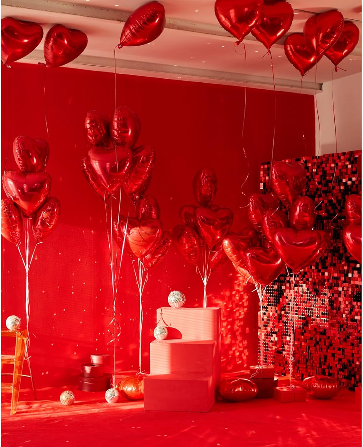 24PCS Red Shimmer Wall Backdrop, Square Sequin Backdrops Panel, Glitter Wall Background for Birthdays, Weddings, Christmas, Engagements, Disco Bachelorette Party Decoration (4FTx6FT)