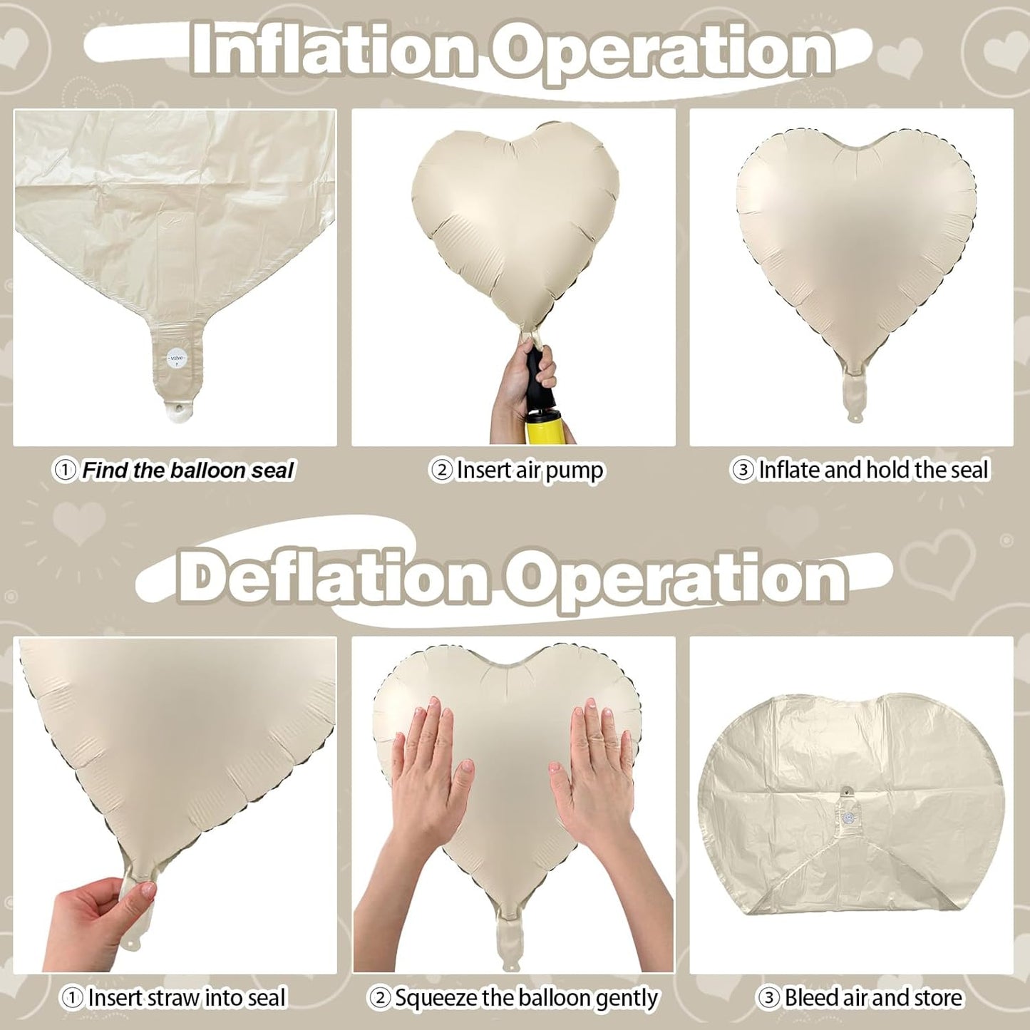 Blue Cream Heart Foil Balloons, 12Pcs Baby Blue Beige Nude Heart Shape Mylar Balloon, 18Inch Macaron Apricot and White Helium Balloons for Boho Birthdays Baby Shower Wedding Valentines Party Decor