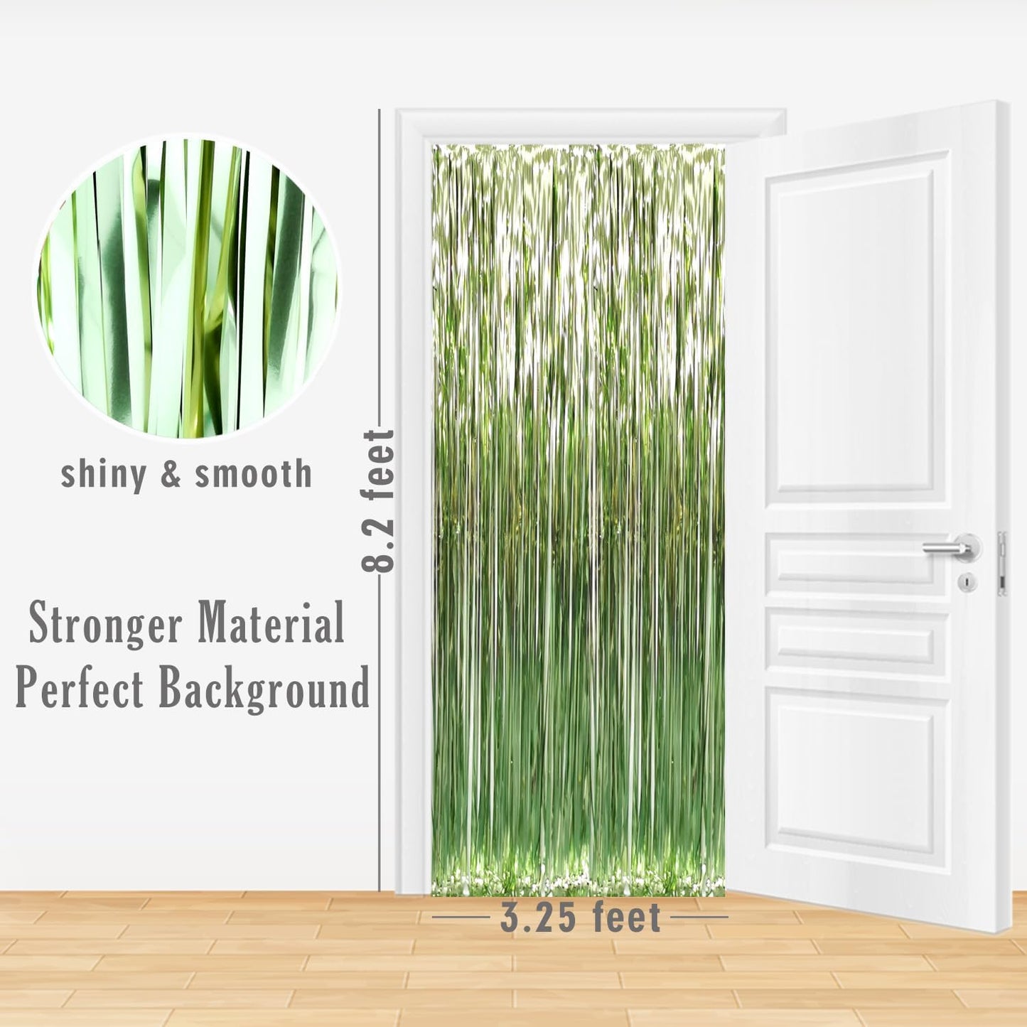 GOER 3.2 ft x 8.2 ft Metallic Tinsel Foil Fringe Curtains,Pack of 2 Party Streamer Backdrop for Birthday,Graduation Decorations and New Year Eve (Sage Green)