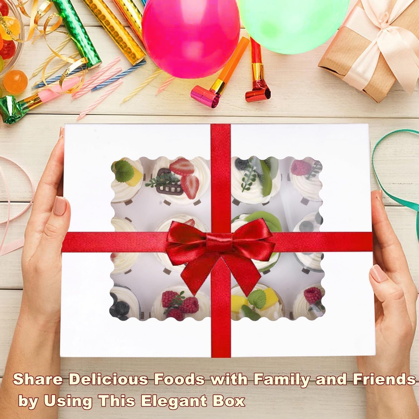 2-Set Cupcake Boxes Hold 12 Standard Cupcakes, Food Grade Cupcake Holders Bakery Carrier Boxes with Windows and Inserts for Cupcakes, Muffins and Pastries (White-2 Pack)