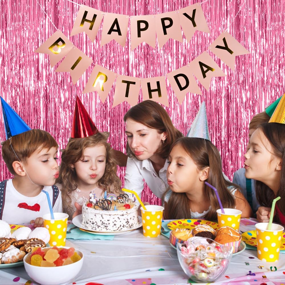 10 Pack Foil Curtain Backdrop Pink Metallic Tinsel Foil Fringe Curtains Photo Booth Props for Birthday Wedding Engagement Baby Shower Bachelorette Christmas Holiday Celebration Party