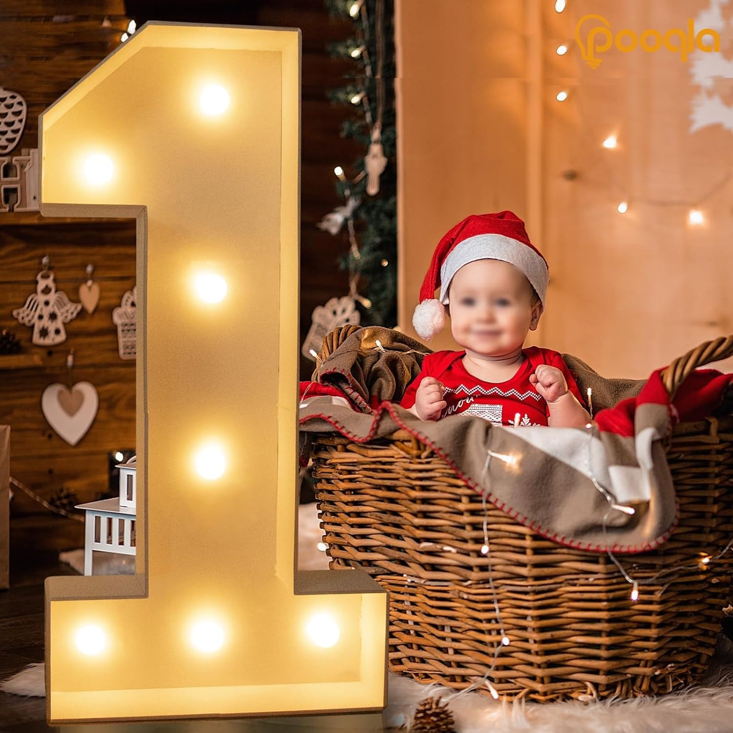 Pooqla 3FT Light Up Marquee Numbers, Cool White and Warm White LED Large Lighted Marquee Numbers, Giant Mosaic Light Up Numbers for Balloons 7th 17th 70th Birthday Decoration Party Decor, LED Number 7