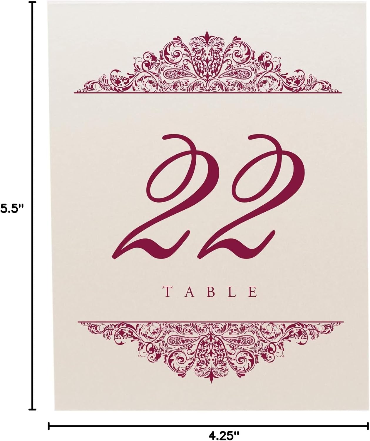 Paisley Wedding Table Numbers (Select Color/Quantity), Champagne, Burgundy, 1-55, Double Sided, Tent or Use in a Stand, Great for Parties & Restaurants - Made in the USA
