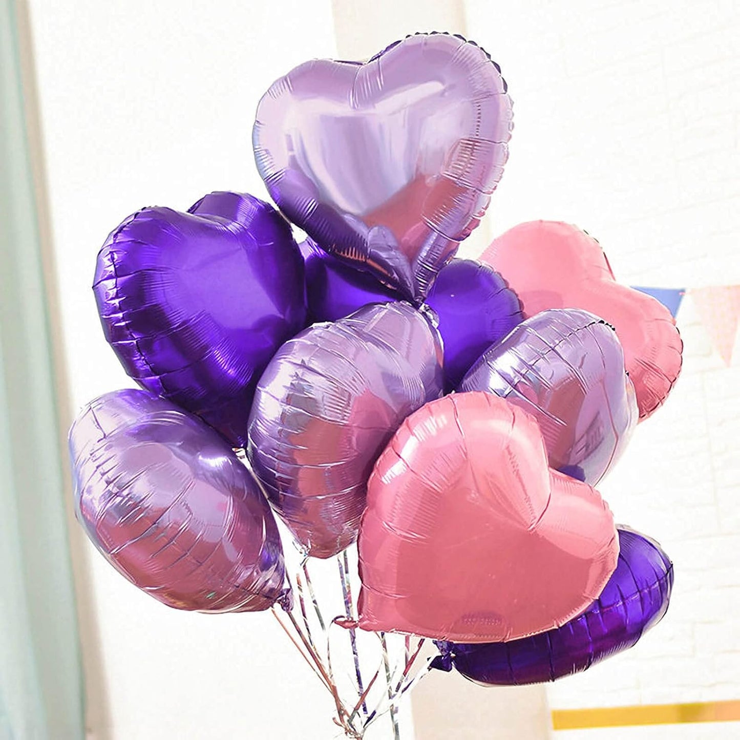 10Pcs Purple Foil Heart Shaped Balloons 18 Inch Mylar for Baby Shower, Wedding, Valentine Decorations - Love Party Decor