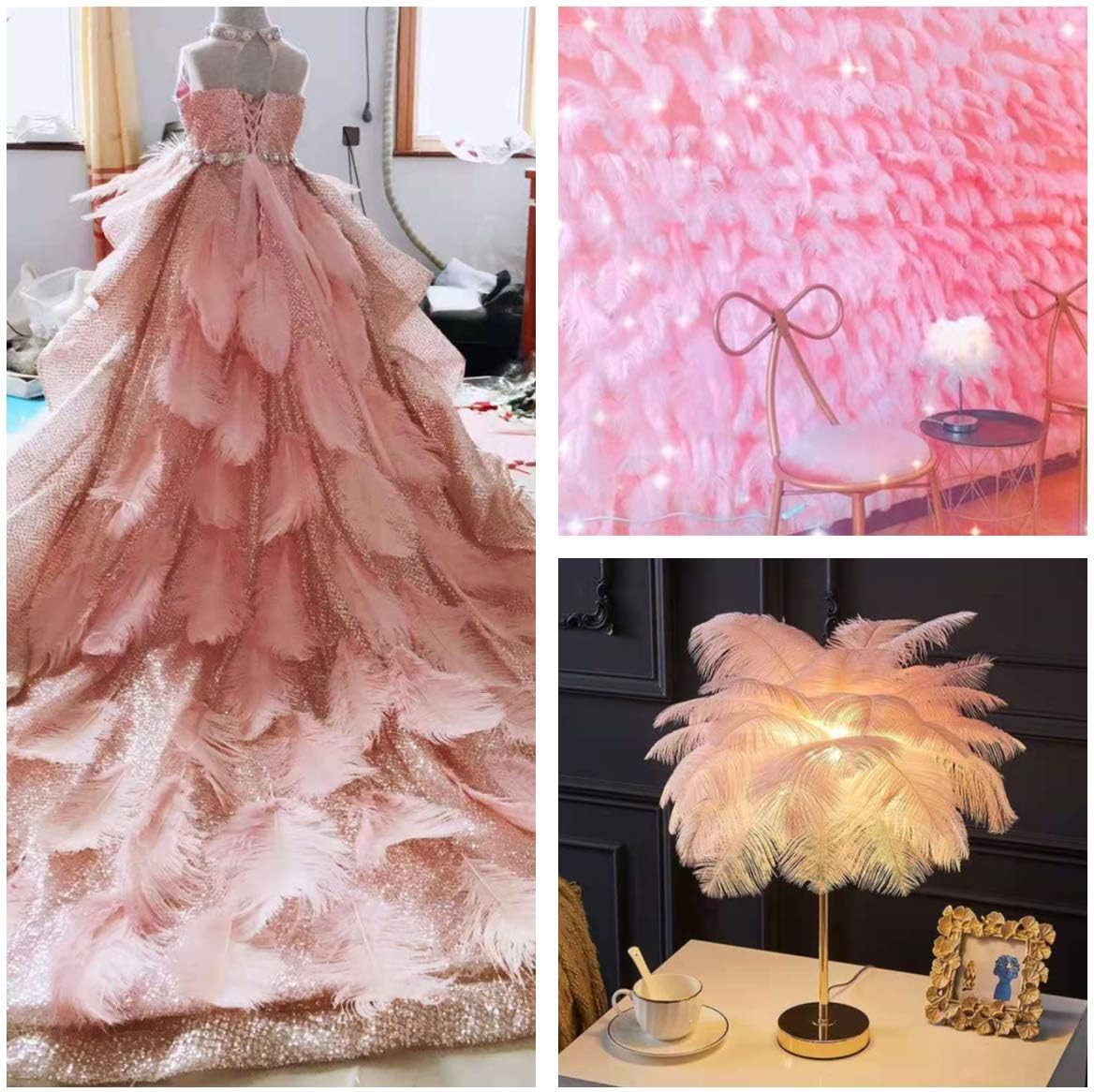 24pcs Natural Lotus Pink Ostrich Feathers 10-12inch (25-30cm) for Wedding Party Centerpieces,Flower Arrangement and Home Decoration.