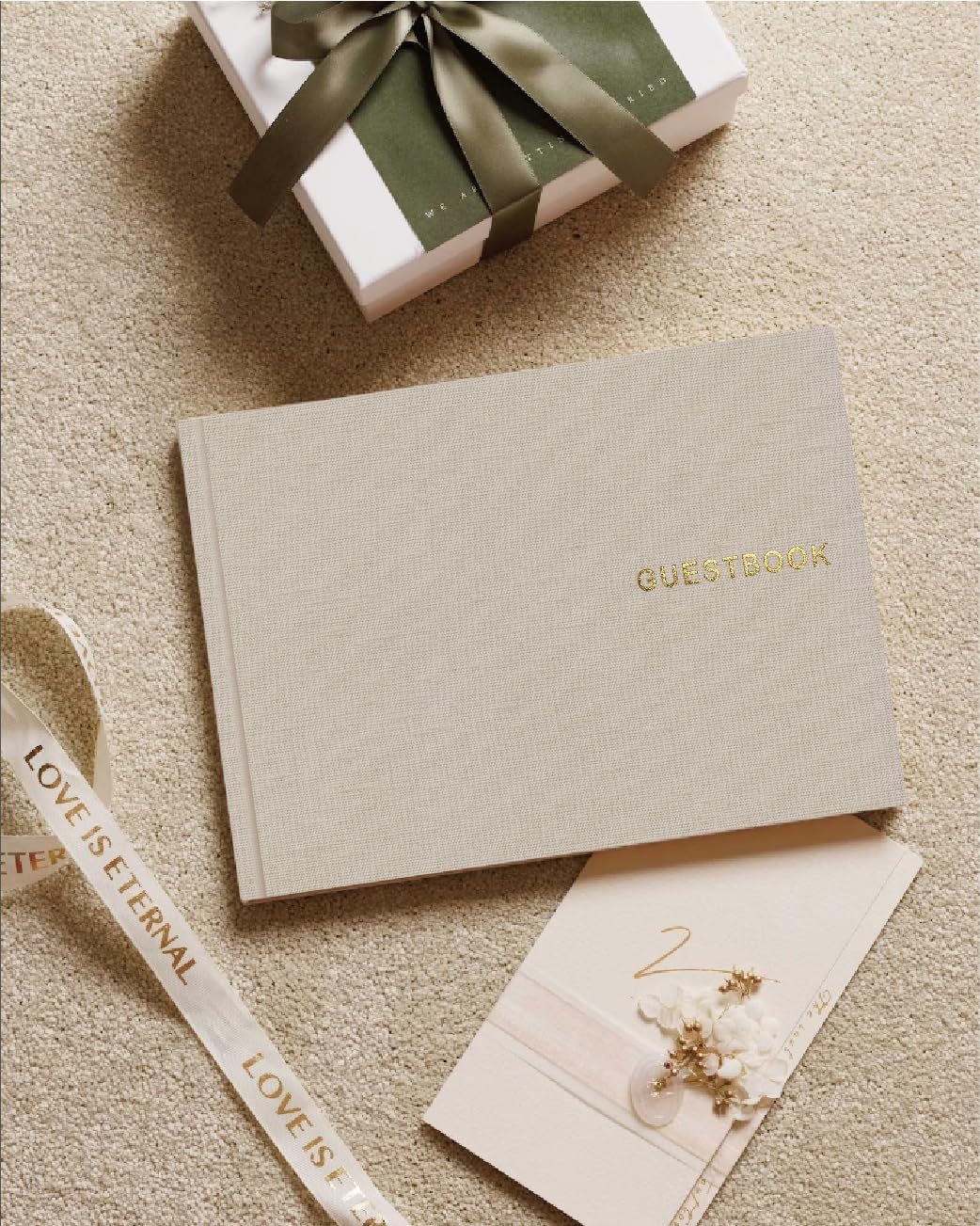 Elegant Linen Wedding Guset Book - Polaroid Guest Book for Wedding Reception,Baby Shower,Bridal Shower and Special Events - 100 Blank Pages for Sign in and Photos (A-Beige)