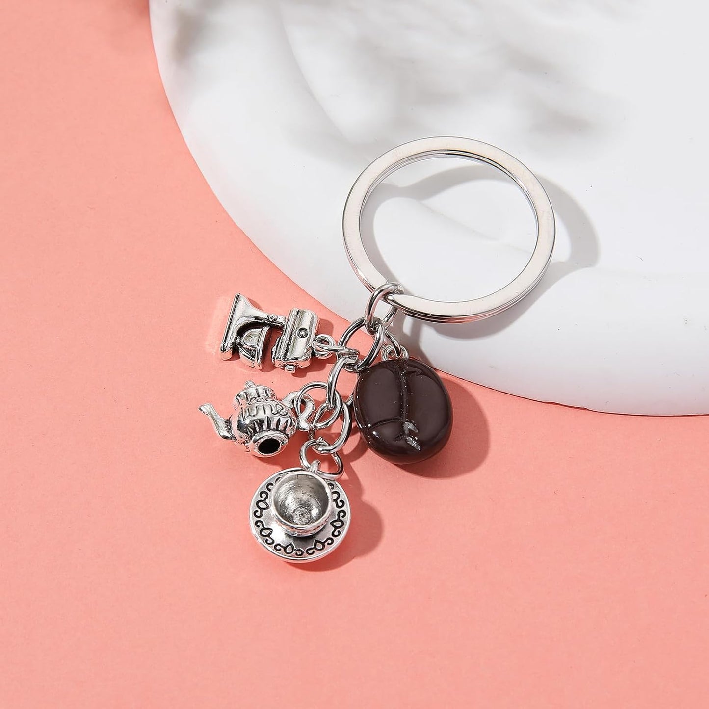 PHAETON 20PCS Coffee Bean Keychain - Coffee Lovers Gift - Silver, Modern, Unisex-Adults