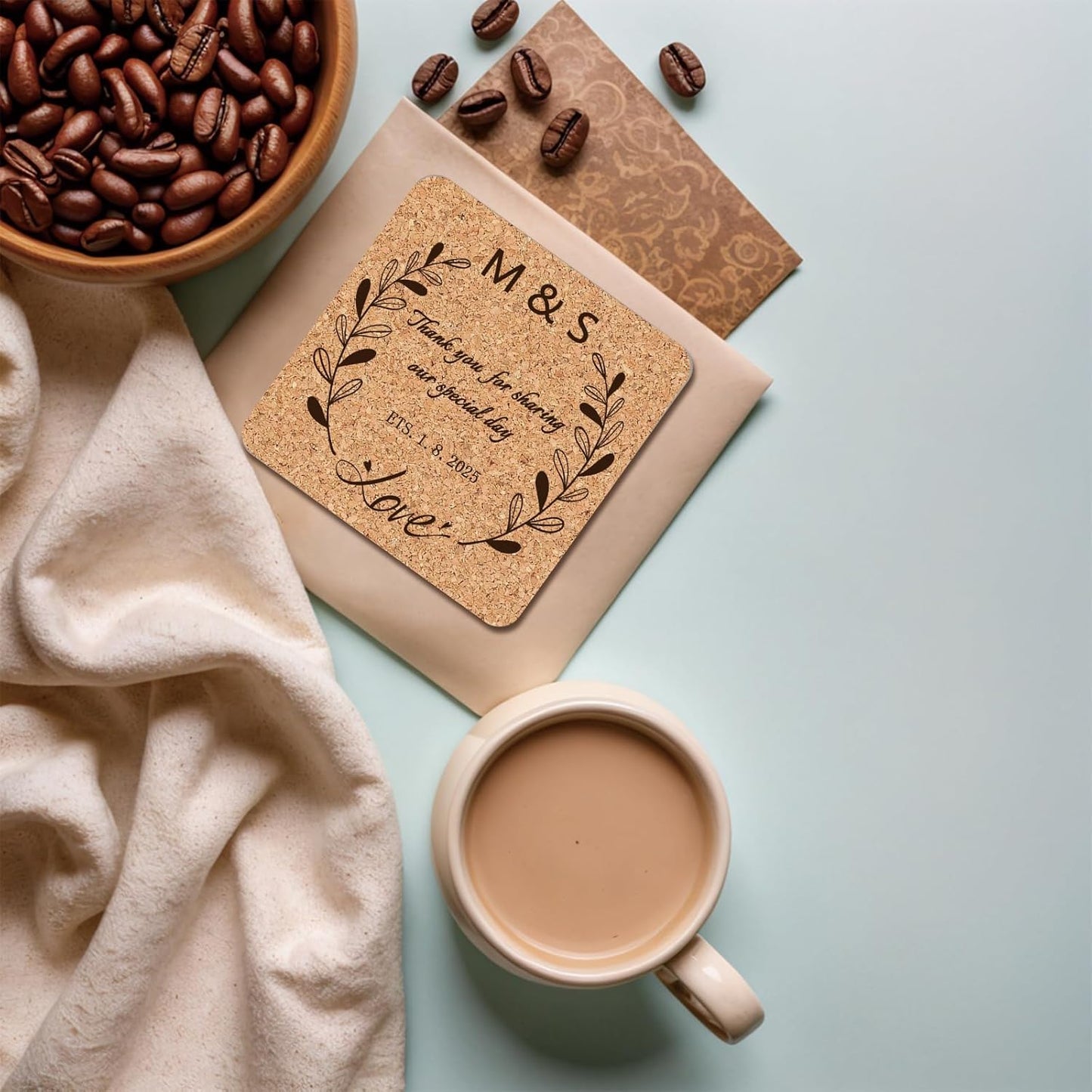 Custom Coasters Personalized Cork Coasters Bulk with Logo Wedding Personalized Cork Natural Wood Engraved Drink for Wedding Favors (Cork Coasters - Square)