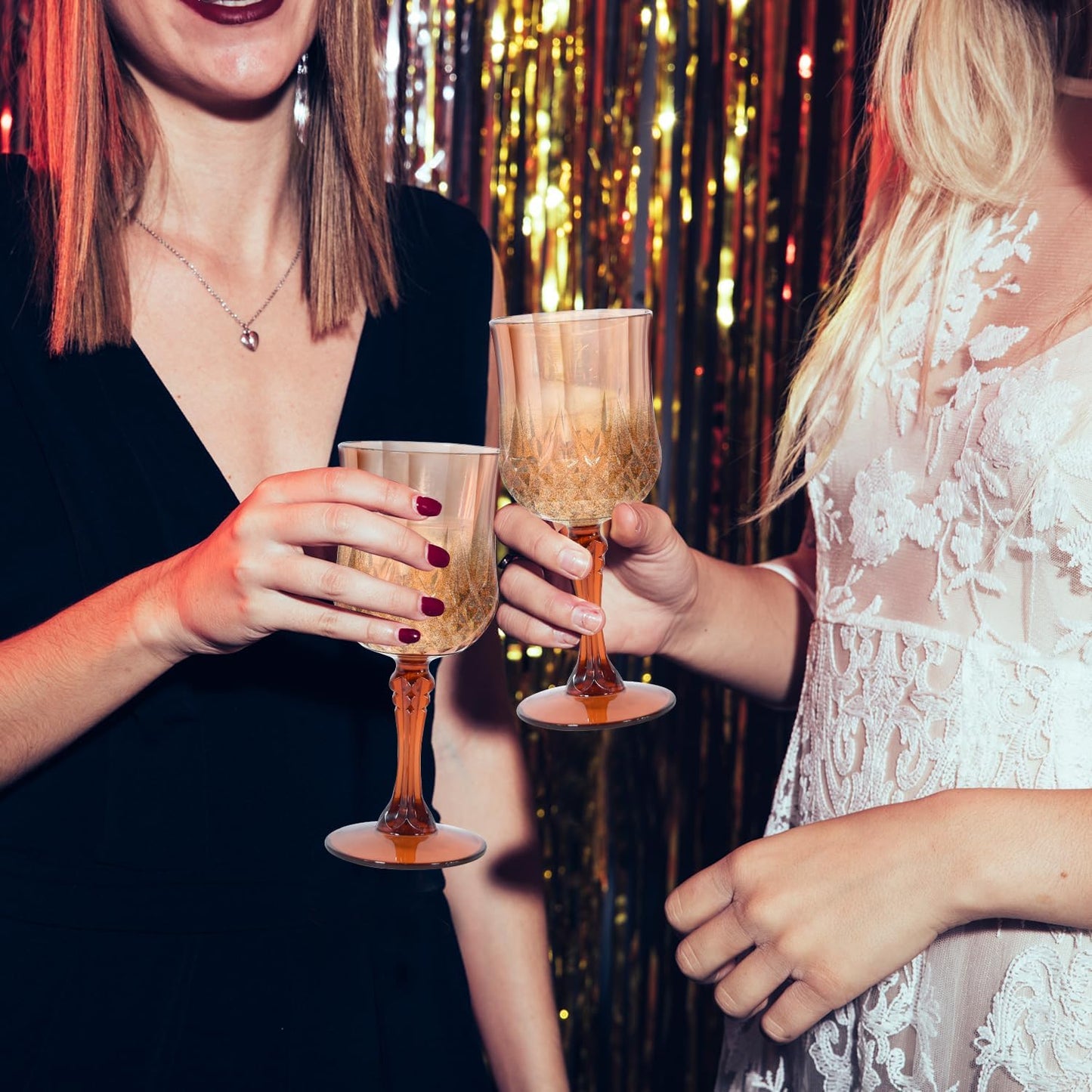 24 Pcs Plastic Rose Gold Stemmed Wine Glasses, 7oz, Unbreakable, BPA-free, Dishwasher Safe, Perfect for Weddings, Parties, and Everyday Use