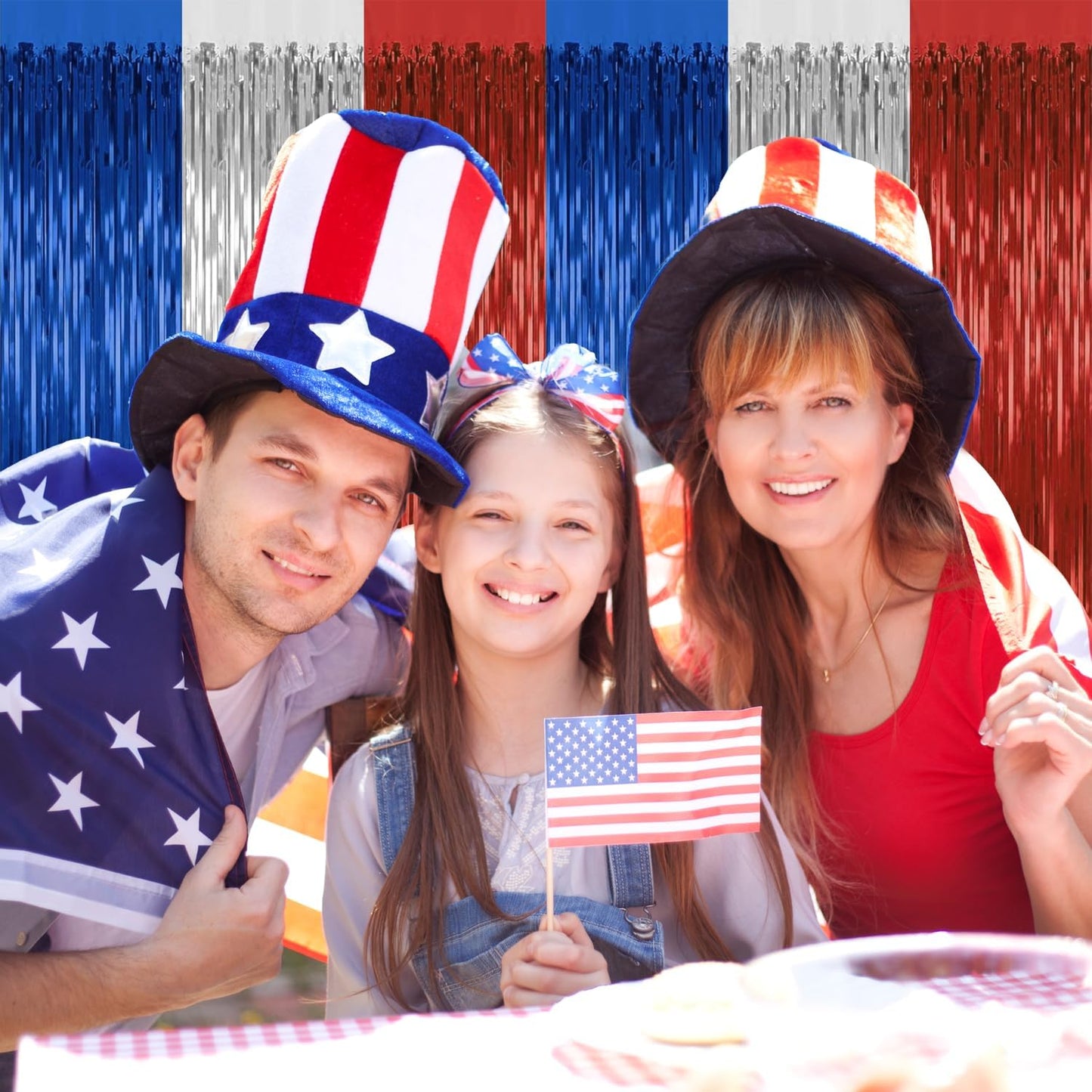 4 Pack 4th of July Party Supplies,3.28 Ft x 6.56 Ft 4th of July Tinsel Backdrop,Blue Silver Red Color Fringe Curtains Streamer Backdrop,4th of July Photo Backdrop Party Decorations
