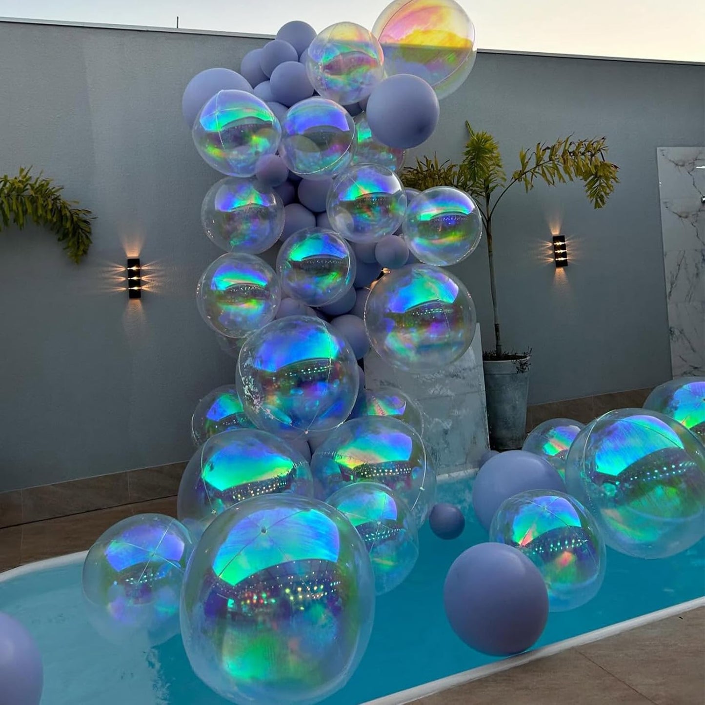 6Pcs Iridescent Foil Balloons,22Inch Clear 4D Round Ball Balloon and Explosion Star Balloon for Birthday Wedding Baby Shower Prom Party Anniversary Decorations