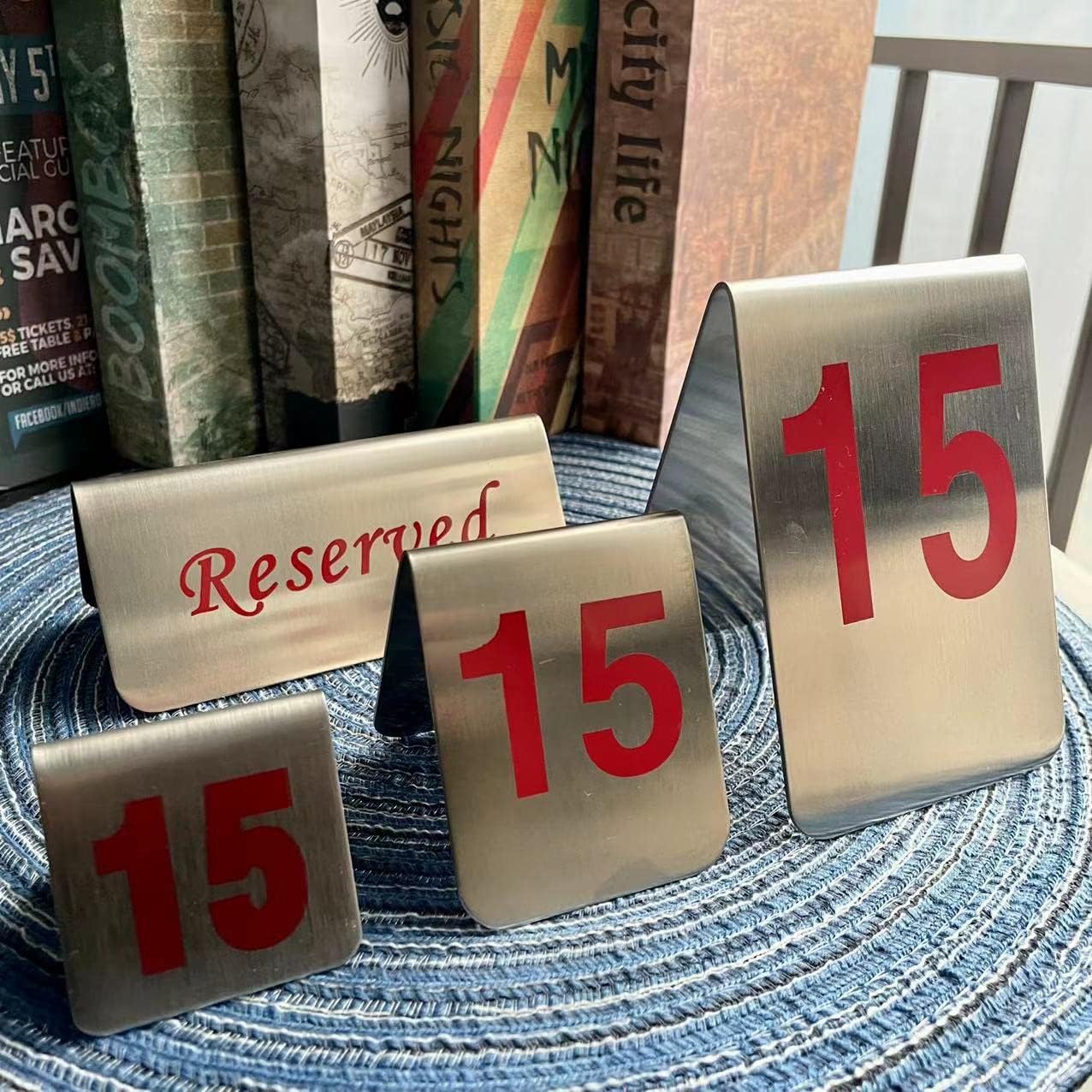 10 Pcs Metal Place Cards Stackable Tent Style Table Numbers,Place Card Holders for Celebration Wedding Party Restaurants Cafes Bars Gatherings meeting Room Board Game Serial (Small 21-30, Red)