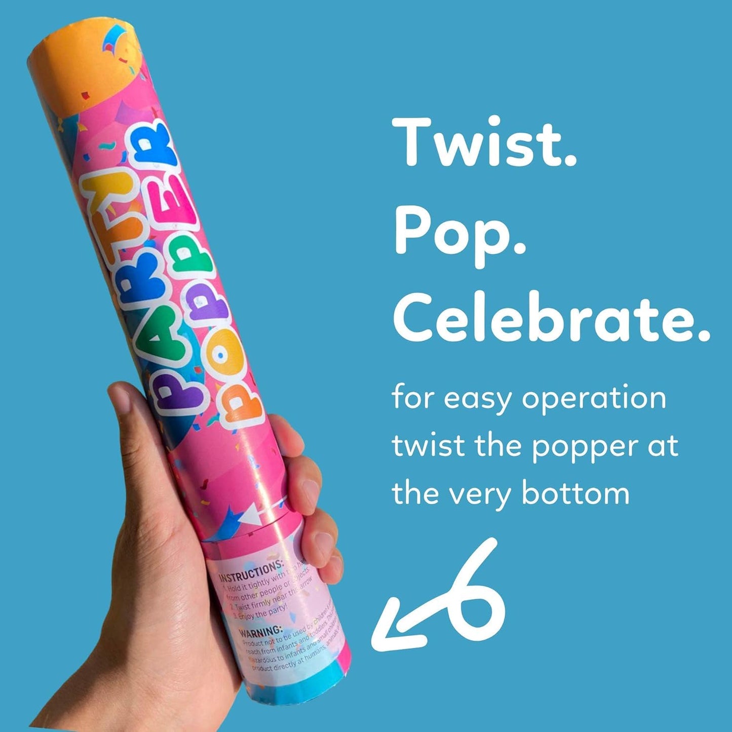 Confetti Poppers Confetti Cannon | 2 Pack | Glitter Multicolor | Party Poppers for Graduation, Birthday, Wedding | Alternative to Fireworks Smoke Bombs | Launches 25 ft | 12 inch | TUR Party Supplies