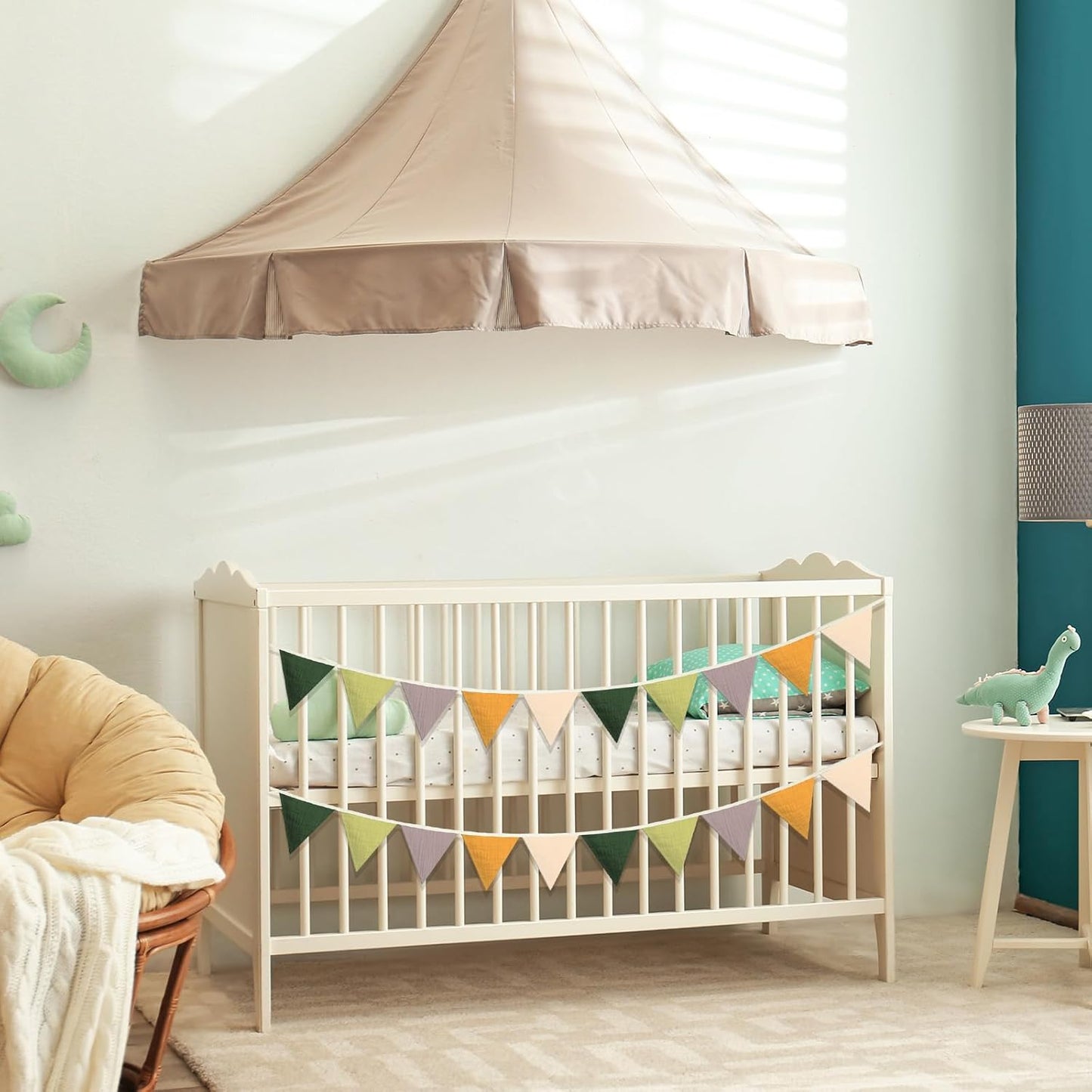 Oudain 15.5 ft Pennant Banner Flags, 2 Pcs Nursery Garland Triangle Bunting Flag Baby Banner for Nursery Decor Baby Birthday Boho Wedding Shower Party Event, Each 7.75 ft(Green Color)