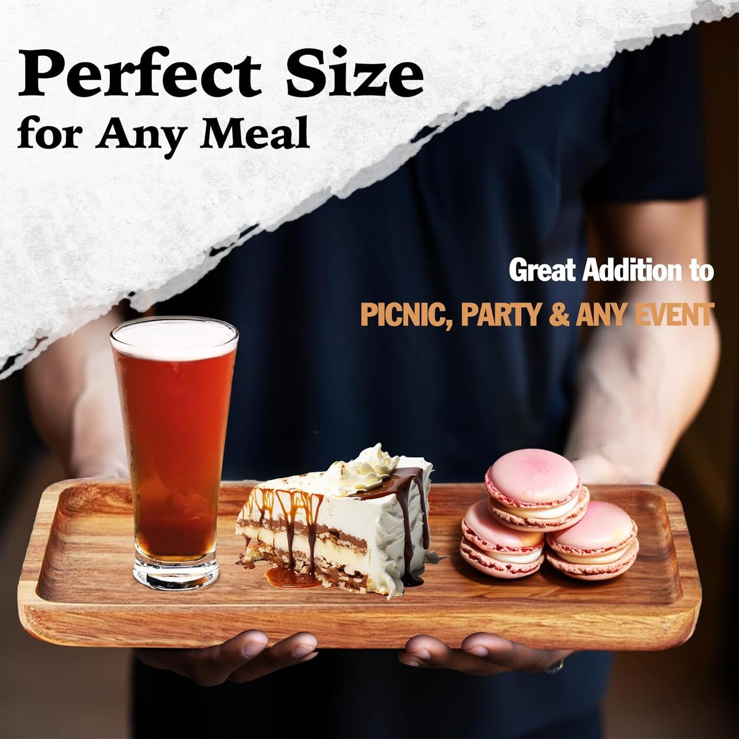 Versatile Acacia Wood Serving Trays - Set of 3 Elegant Platters for Home Decor and Hosting - Perfect for Cheese, Fruit, and Charcuterie Presentation (Large)