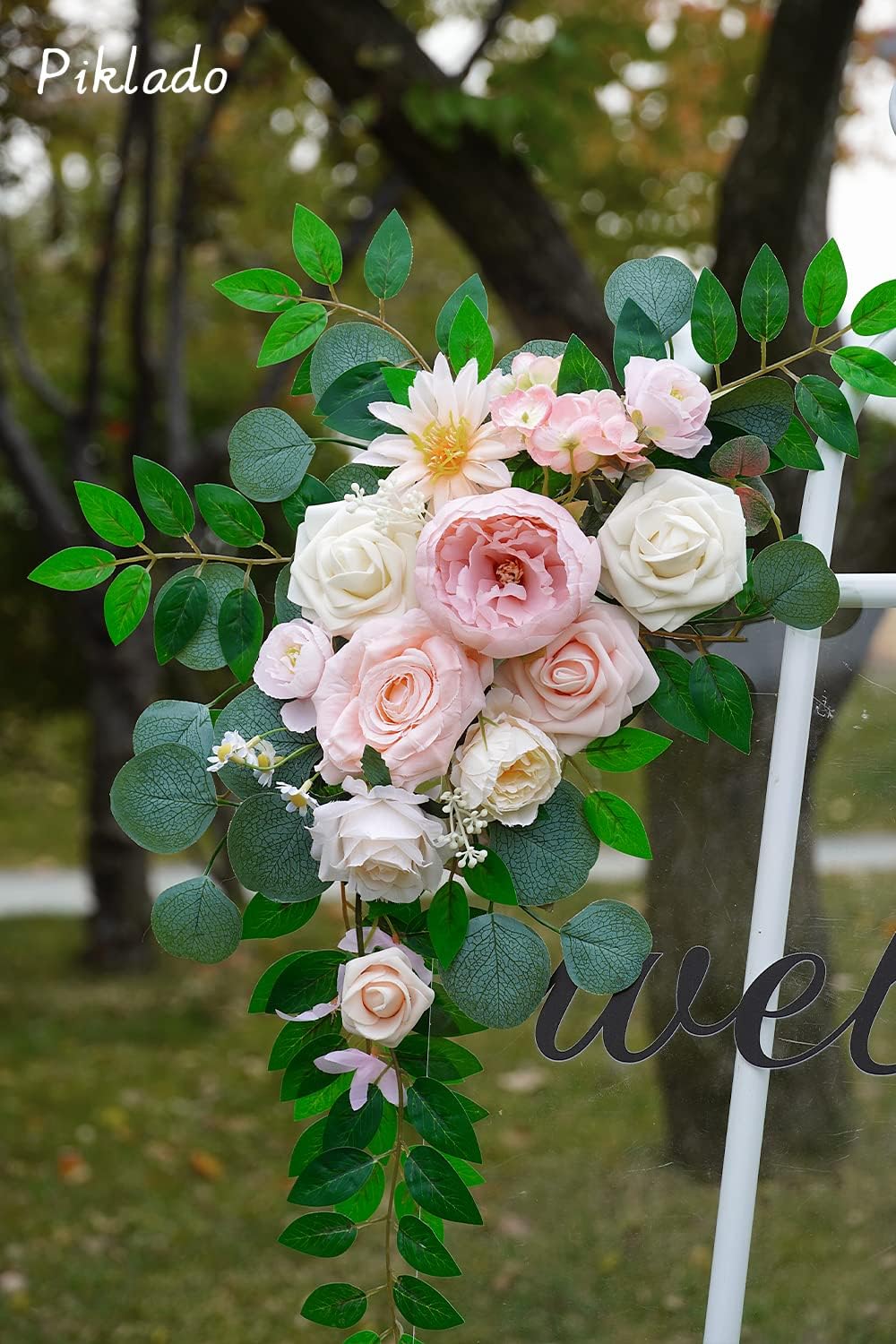 Faux Flower Swag Set of 2 for Wedding Welcome Signs Floral Swag Wedding Reception Ceremony Signs Decor (Pink)