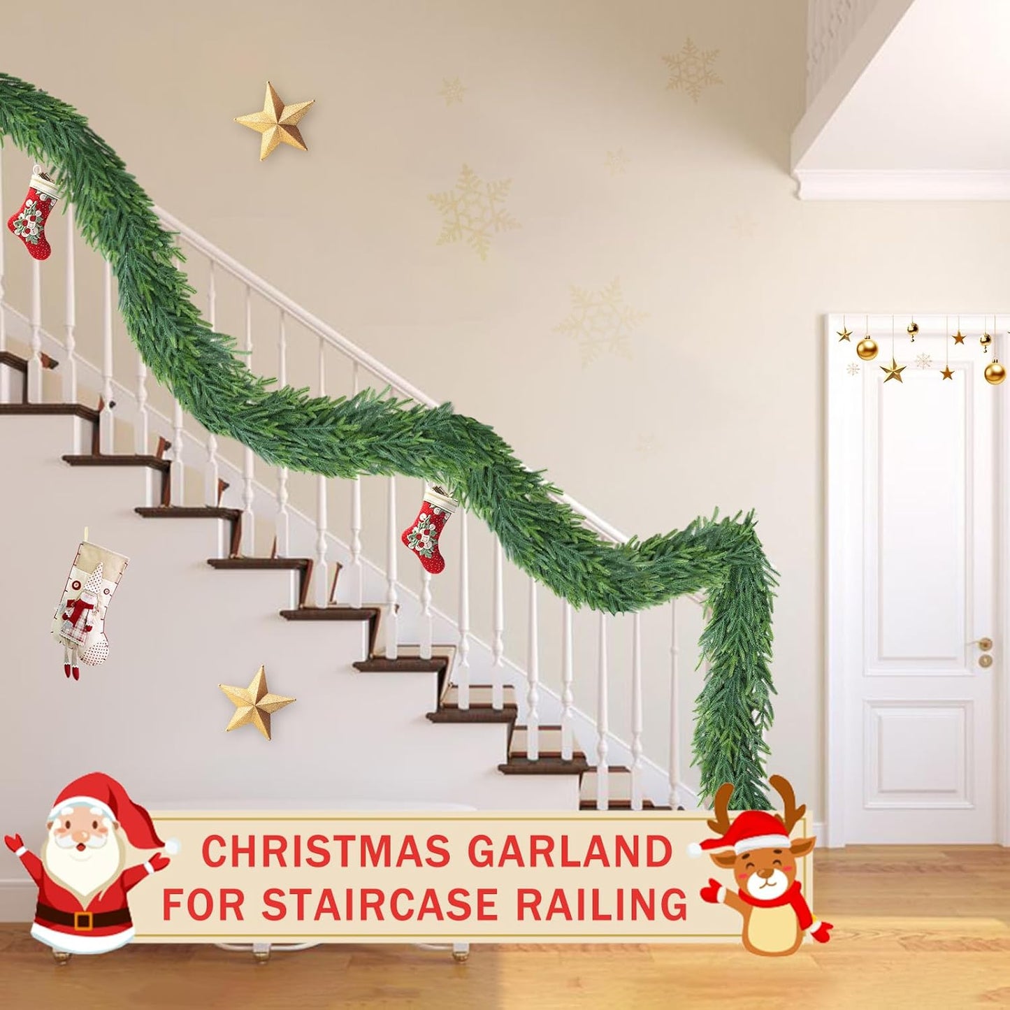 Christmas Cedar Garland for Staircase Real Touch Droopy Bendable Lifelike Faux Xmas Garlands for Decoration Christmas Green Pine Mantle Garland Thanksgiving Table Decorations Outdoor Indoor 6ft
