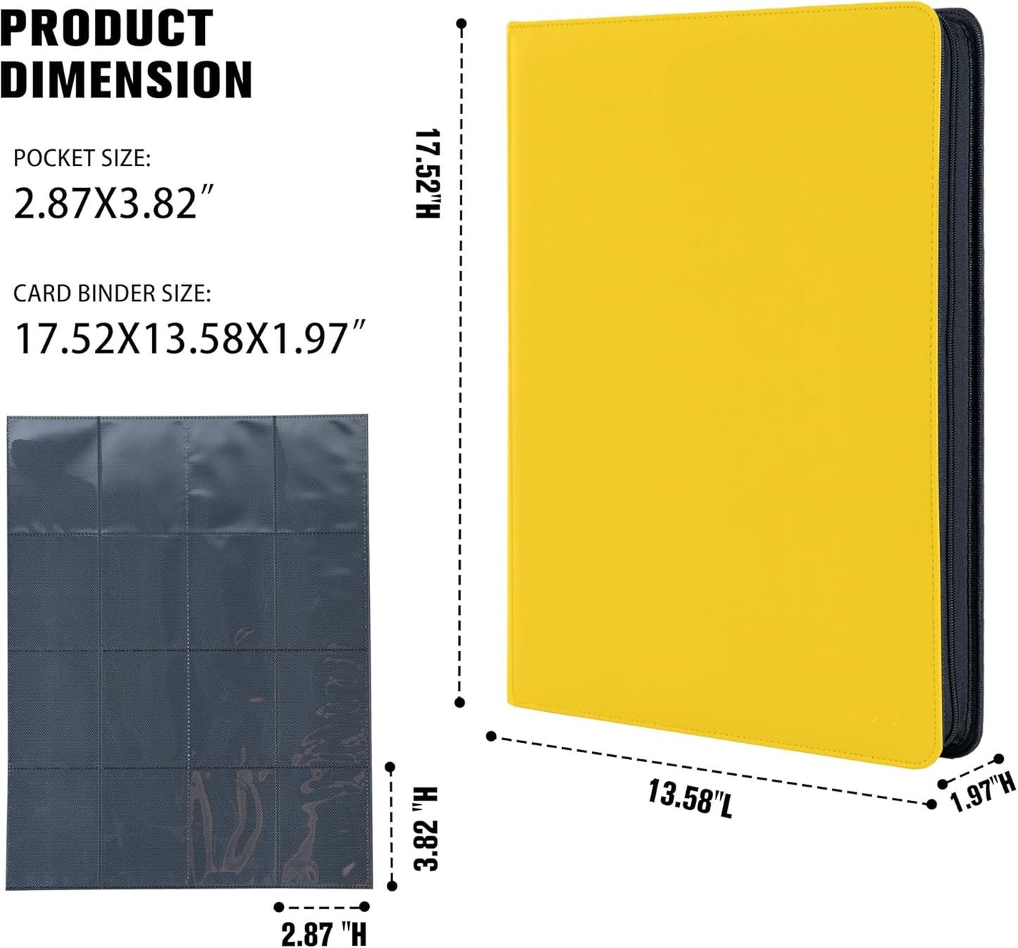 Premium 1000+ Pockets Card Binder,16 Pockets Trading Card Binder Ringless Side Loading Trading Card Album Folder for TCG -Yellow