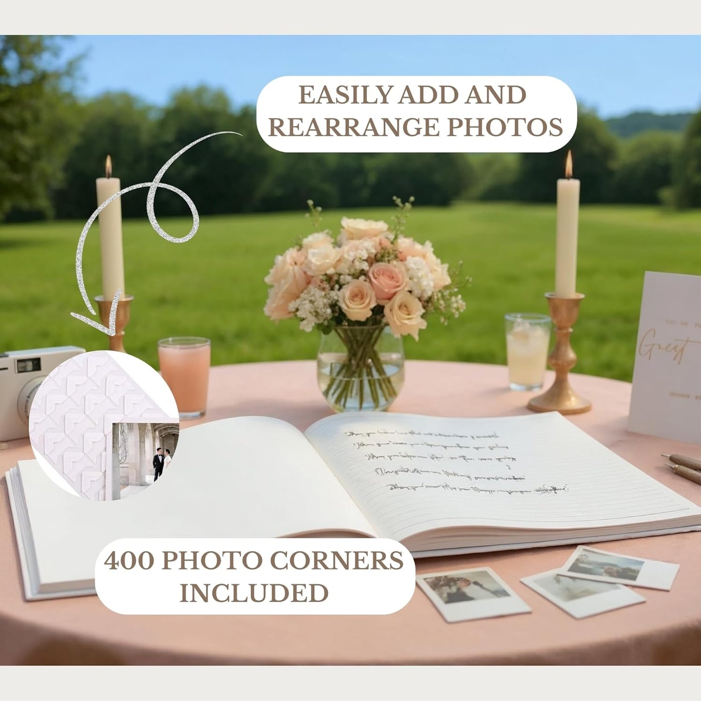 Wedding Guest Book for Guests to Sign, Elegant Wedding Guestbook Ideas, Sign in Book for Bridal and Baby Shower, Polaroid Guest Book, 100 Thick Lined and Blank Pages for Party, Wedding Books