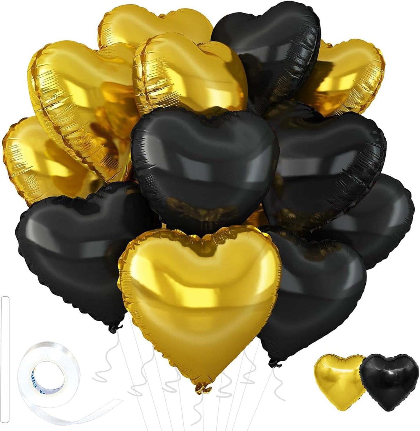 Gold-Black Heart Balloons,18inch Gold Heart Shaped Foil Balloons & Black Foil Balloon for Anniversary Wedding Birthday Party Baby Shower Valentines Day Decorations(12Pcs)