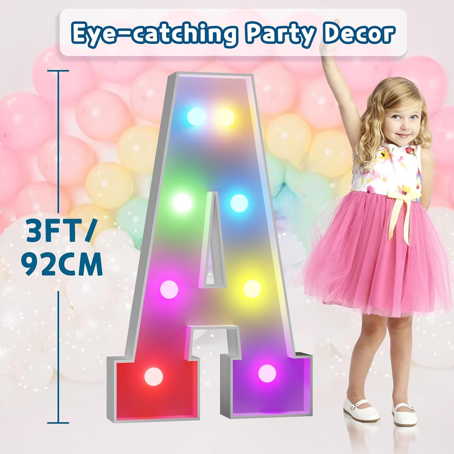 imprsv 3FT Colorful Marquee Light Up Letters A, 18 Colors Light Up Letters Alphabet Sign with Remote, Marry Me Sign, Large Letter for Birthday Engagement Anniversary Wedding Party Decor