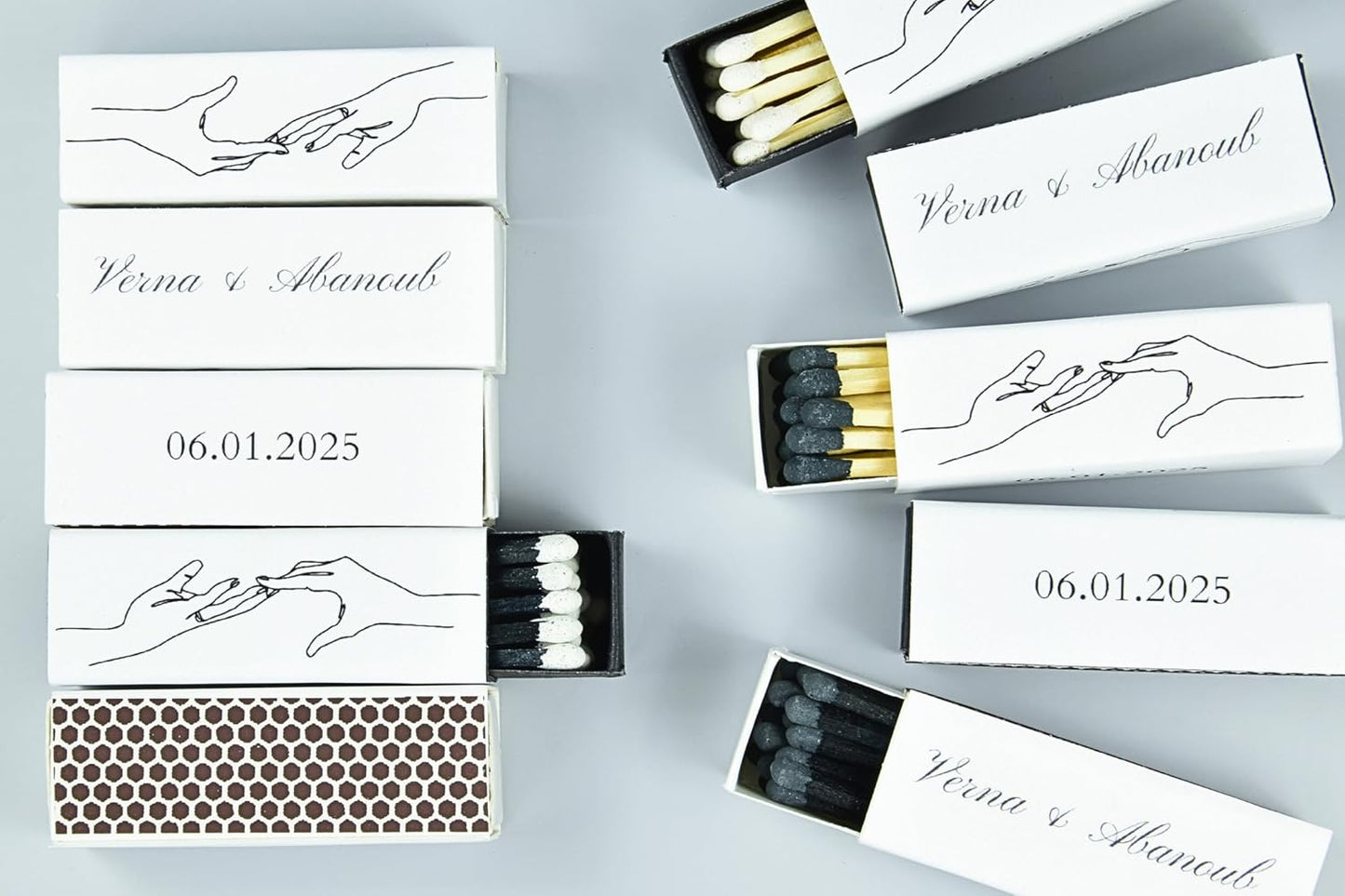 10 Boxes - Customized Matchboxes Colorful Tips (Wedding Design #5, 4" Matchboxes) (2" Matchsticks, Wedding Design #2)