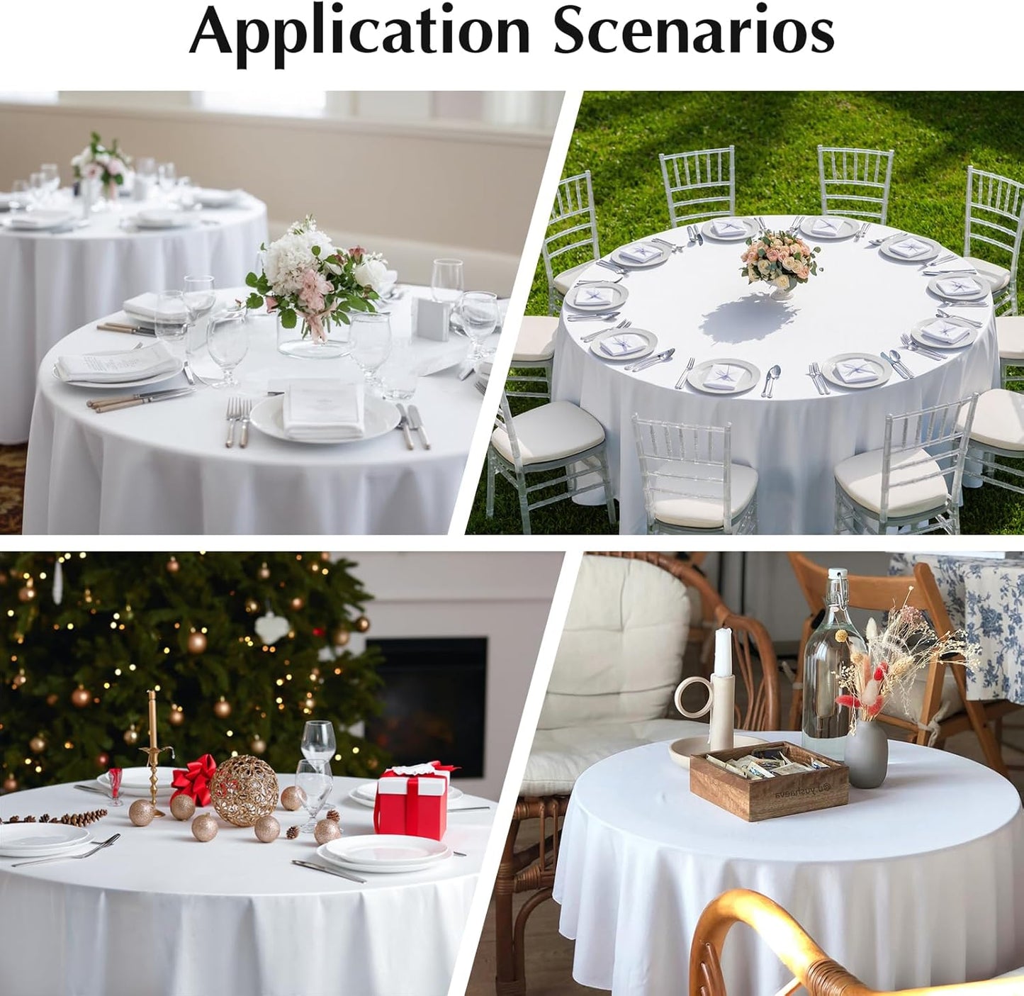 2 Pack Round Table Cloth 48 Inch White Tablecloth Washable Polyester Solid Dining Table Cover for Birthday Party Dinner Holiday Outdoor Indoor