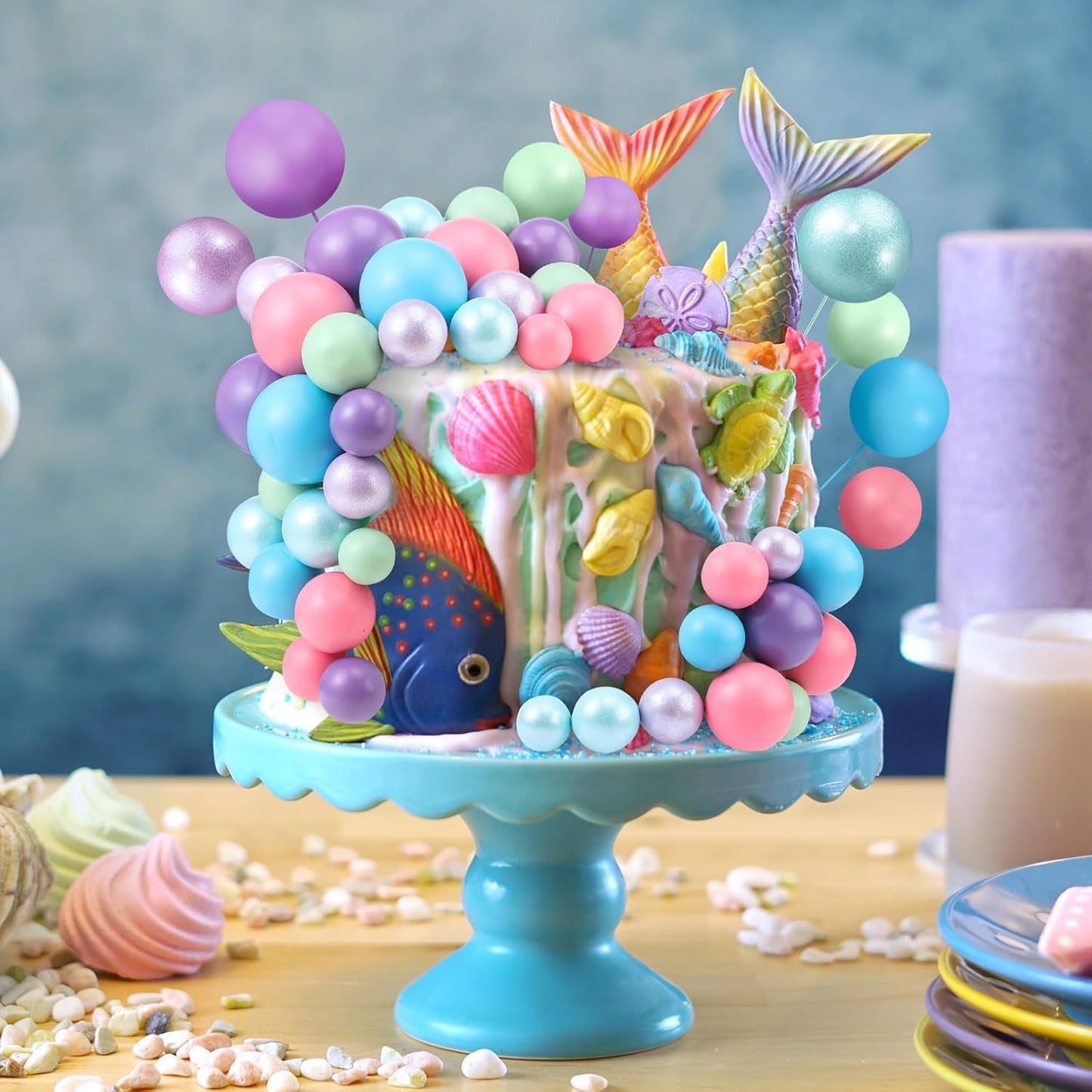 108 Pcs Balls Cake Topper DIY Cupcake Insert Foam Balloons for Cake Baking Wedding Anniversary Birthday Decoration(Bright Colors,Multi Sizes)