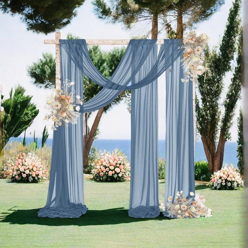 MLMW Wedding Arch Draping Fabric 1 Panel 29" x 20Ft Dusty Blue Sheer Wedding Arch Backdrop Drapes Outdoor Curtain for Ceremony Party Background Ceiling Decor