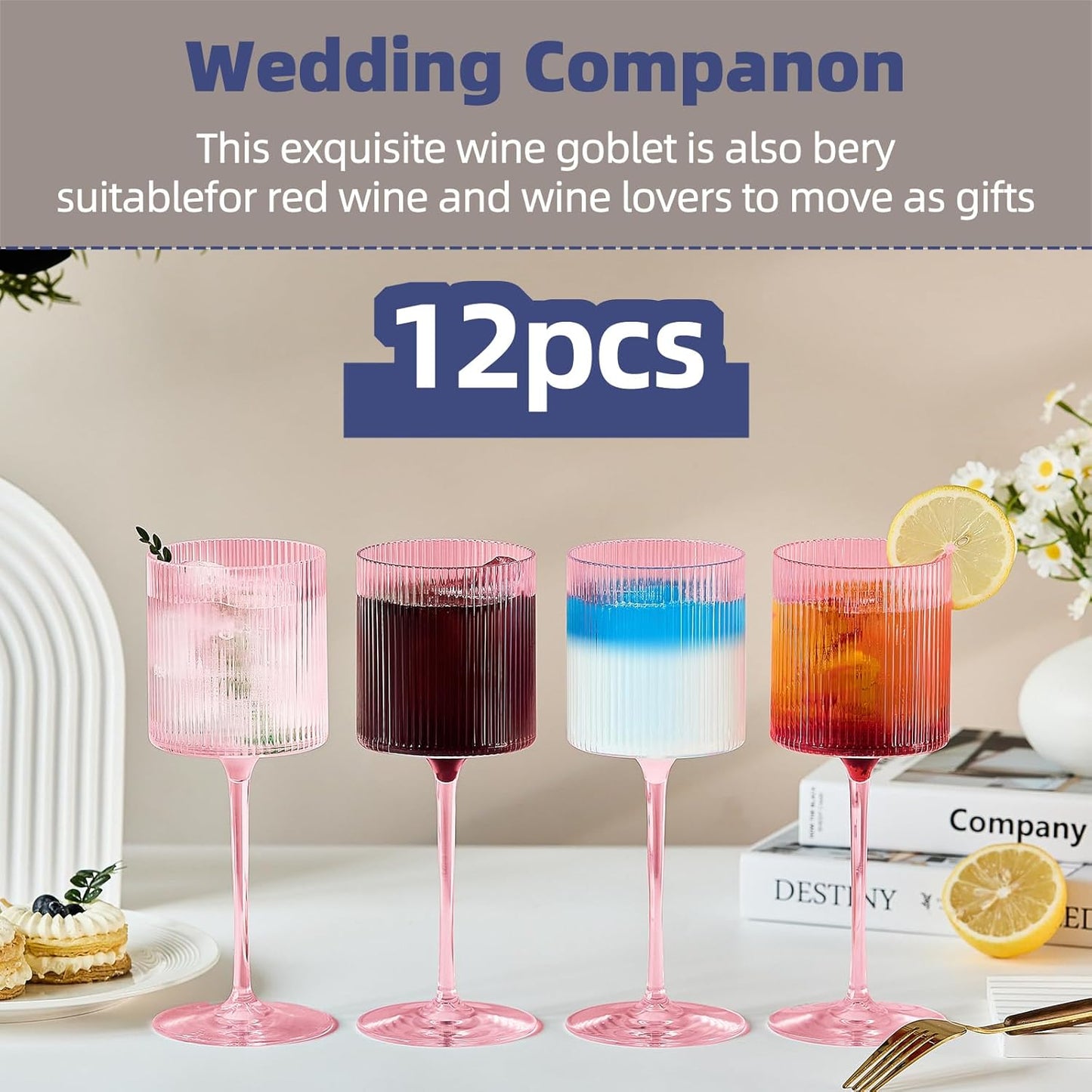 Plastic Goblets Wine Glasses - 12Oz Acrylic Wine Glasses Origami Unbreakable Clear Plastic Cocktail Glasses Recyclable Shatterproof Reusable Wine Cups for Parties & Weddings (Pink)