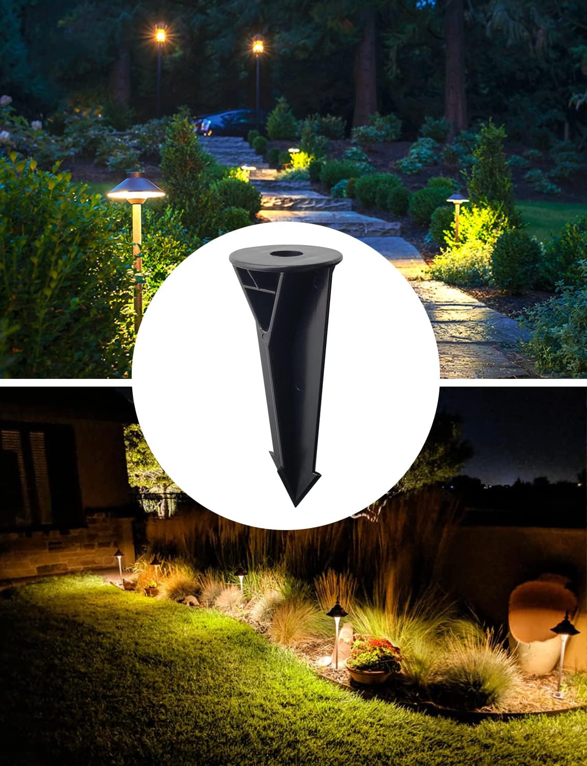 COLOER Large Landscape Lights 8 Inch In-Ground Stake Spikes Replacement 1/2" NPS Thread Without Side Wire Way, Universal Slot Large Ground Stakes Heavy Duty for Outdoor Garden Lights(2 Pack)