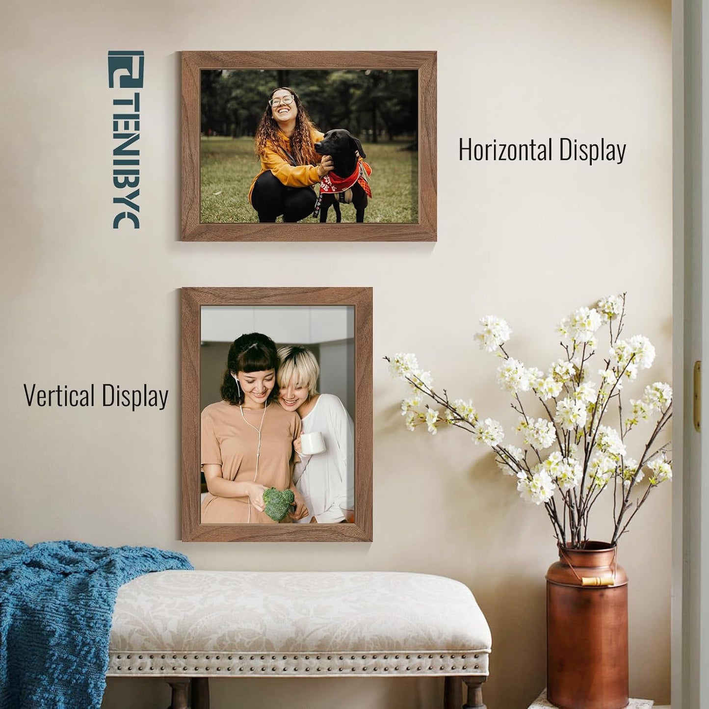 12x16 Frame 4 Pack - Brown Walnut, Natural Woodgrain, HD Tempered Glass, Picture Frame for Wall