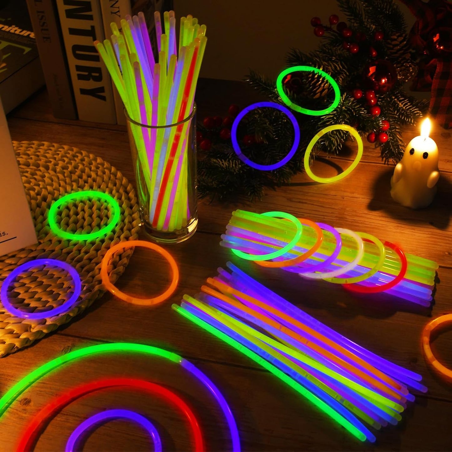 60 Pack 8” Purple Glow Sticks Bulk Bright Glow Sticks with 60 Connectors 20 Heart Glasses Glow In The Dark Party Supplies Neon Party Decorations Glow Bracelet Glasses for Carnival (Purple)