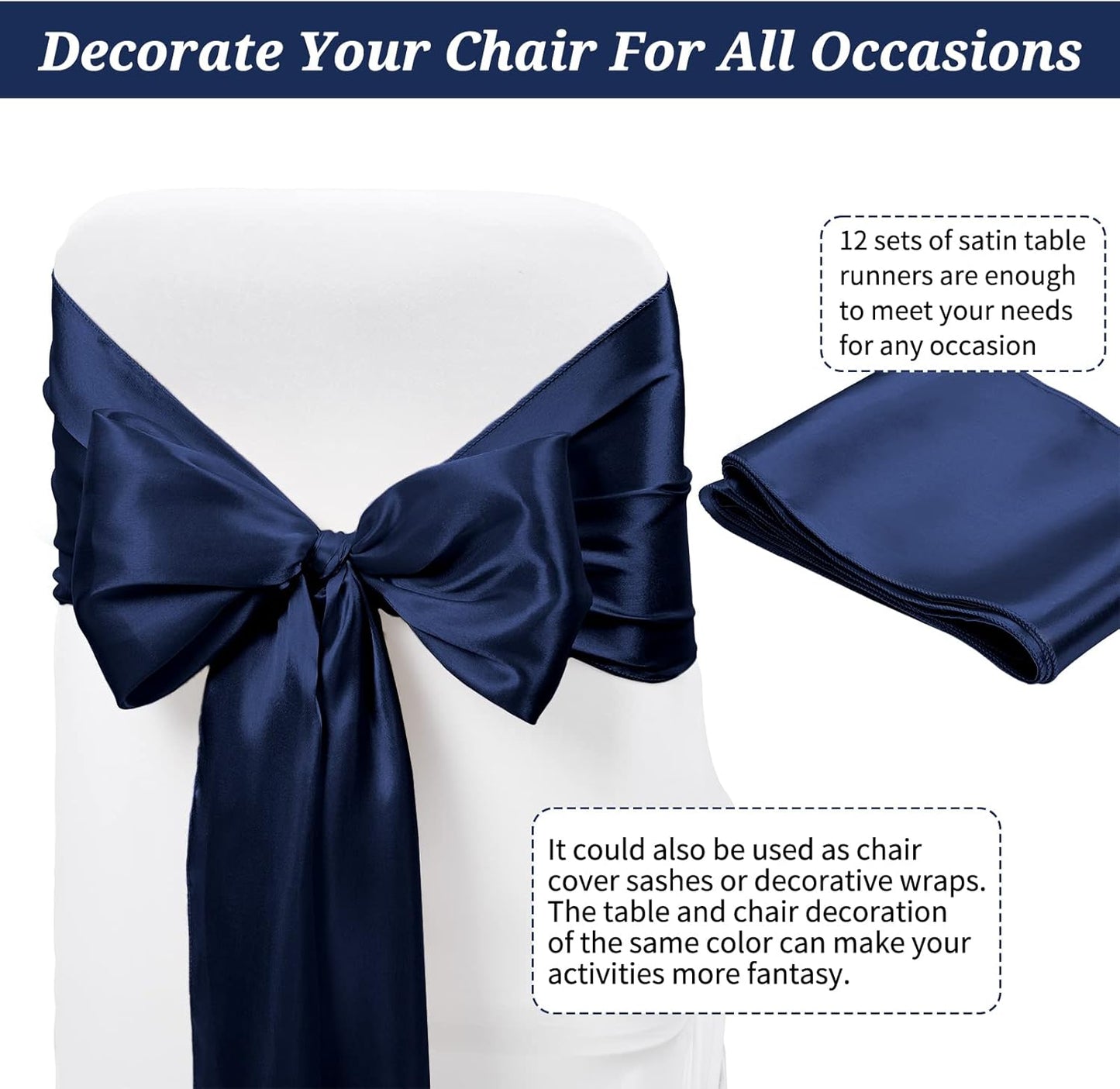 12 Pack Navy Blue Satin Table Runner,12 x 108 inch Long Premium Smooth Table Runner for Wedding, Banquets, Birthday, Party, Graduation, Engagements, Table Runners fit Rectangle and Round Table