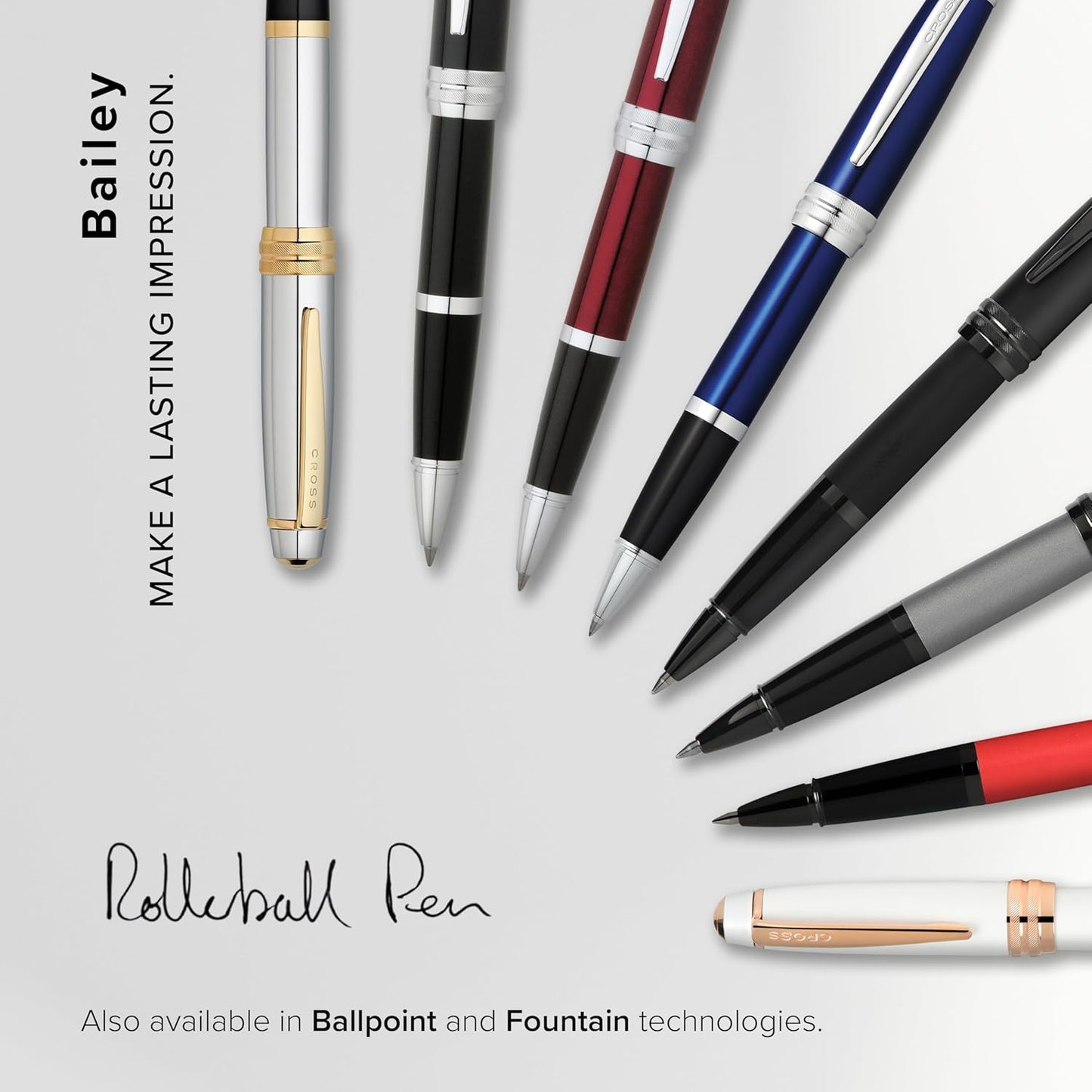 Cross Bailey Refillable Rollerball Pen Presented in a Premium Gift Box - Medium Point, Black Ink, Black