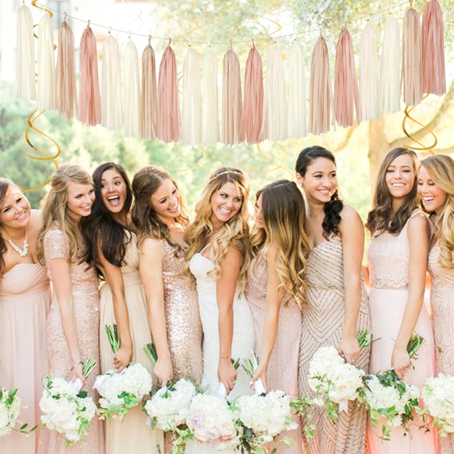 Champagne-Gold Beige Fall Bridal-Shower Party-Decorations - 36pcs Bride To Be Banner,Bachelorette Paper Lanterns,Wedding Streamers Garland,Boho Peach Tissue Pom Poms Flower Fan Decor Supplies Burgleda