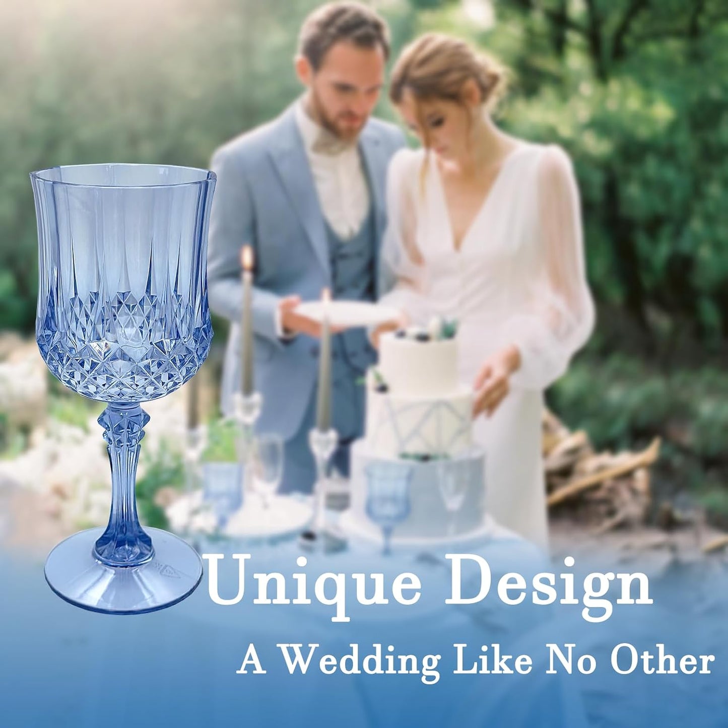 Plastic Wine Glasses,Plastic Goblets Vintage Style Cordial Drinking Glasses for Wedding Reception, Grand Event Party Supplies (12, Blue)