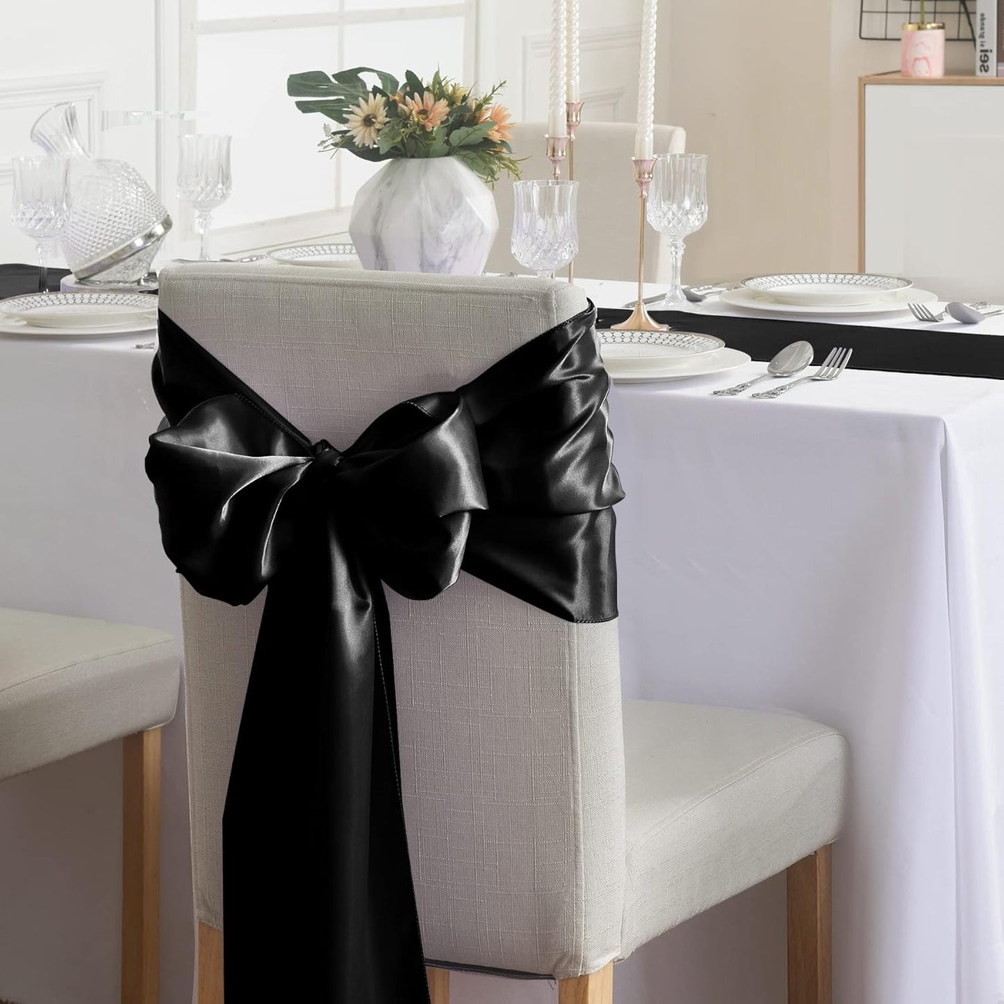 12Pack Table Runner 12 x 108 Inches Satin Silk Table Runner for Wedding, Birthday Party, Banquets, Graduations Decoration, fit Rectange and Round Table-Black