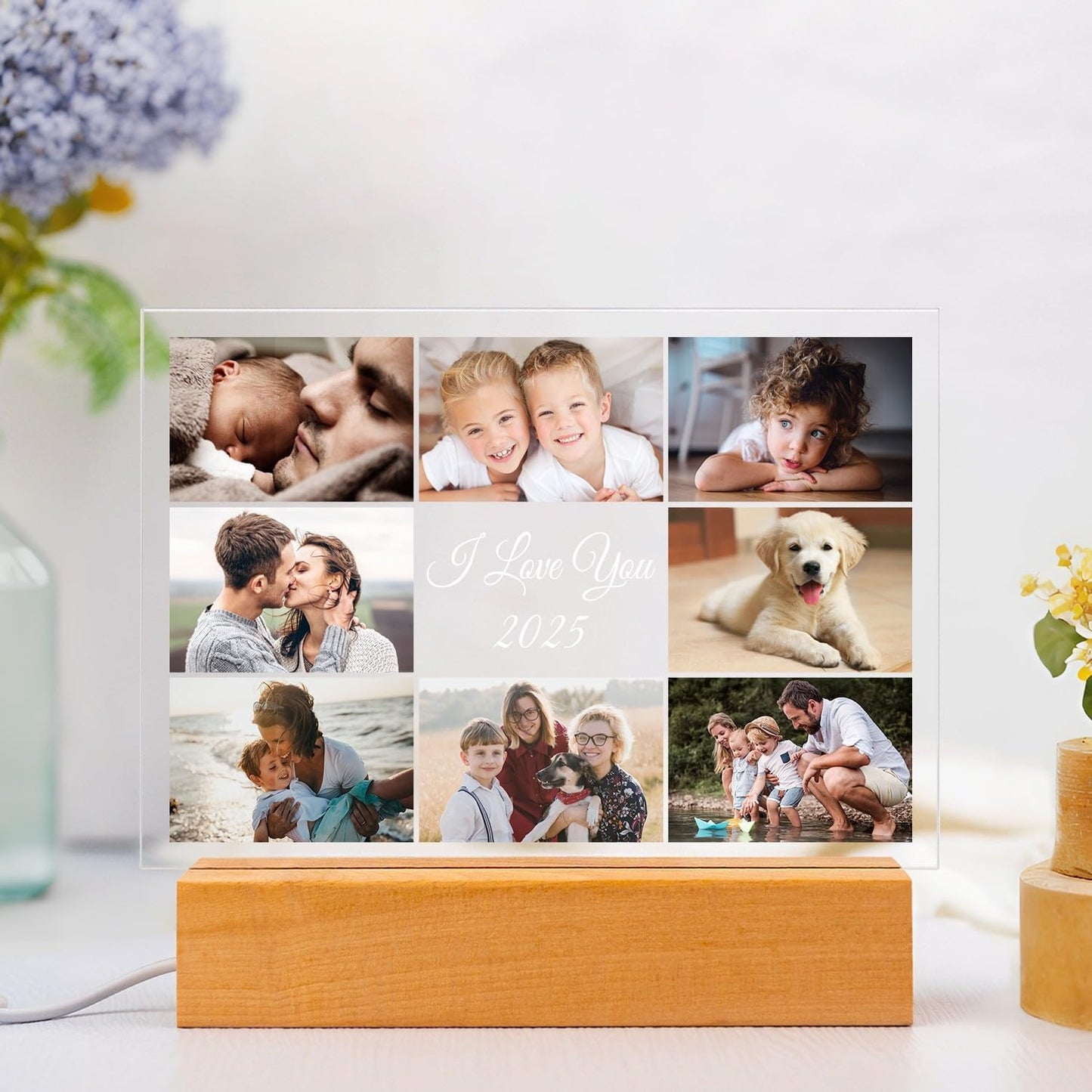 Custom Picture Frames with Photo, Customized Photo Frame with Night Light, Personalized Picture Frame, Personalized Birthday Gifts for Women, Men, Mom, Dad, Baby, Kid, Family, Friend