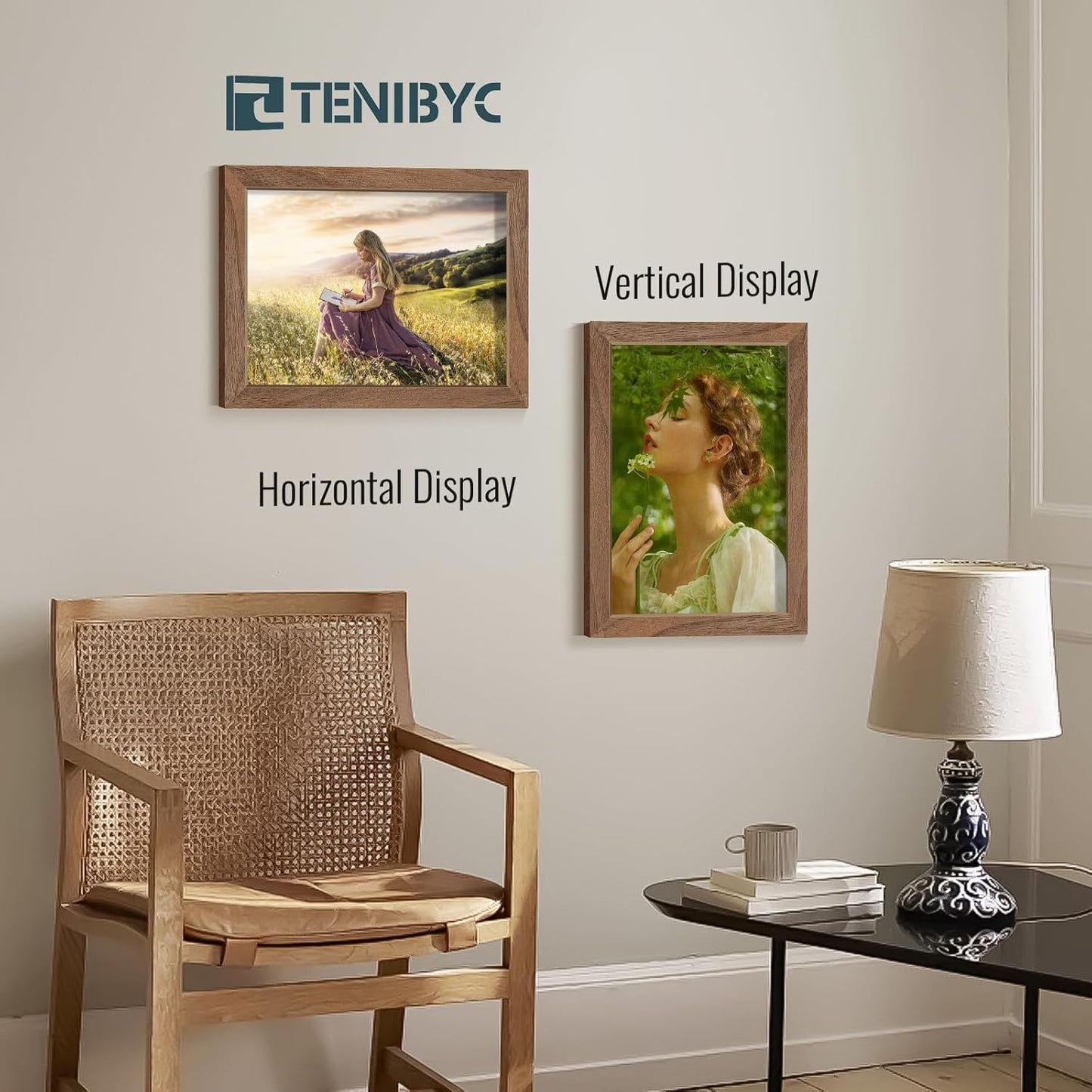 9x12 Frame 4 Pack - Brown Woodgrain, HD Tempered Glass, Natural Walnut Picture Frame 9 x 12, Table or Wall Display