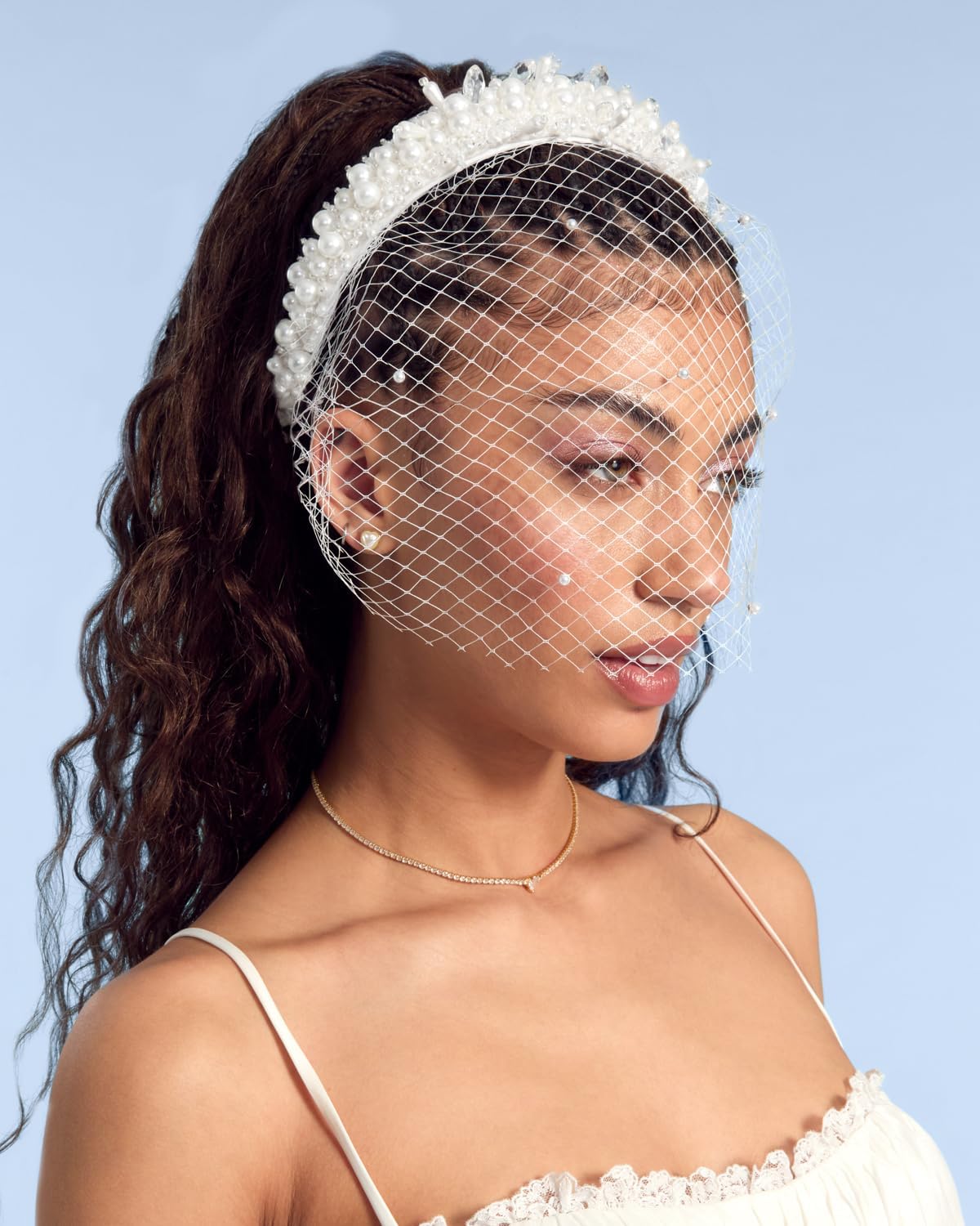 xo, Fetti Pearl Beaded Bridal Headband + Birdcage Veil | Bachelorette Party Hairpiece, Bridal Shower Accessory, Crystal Bridesmaid Gift, Wedding Headband, Engagement Accessory