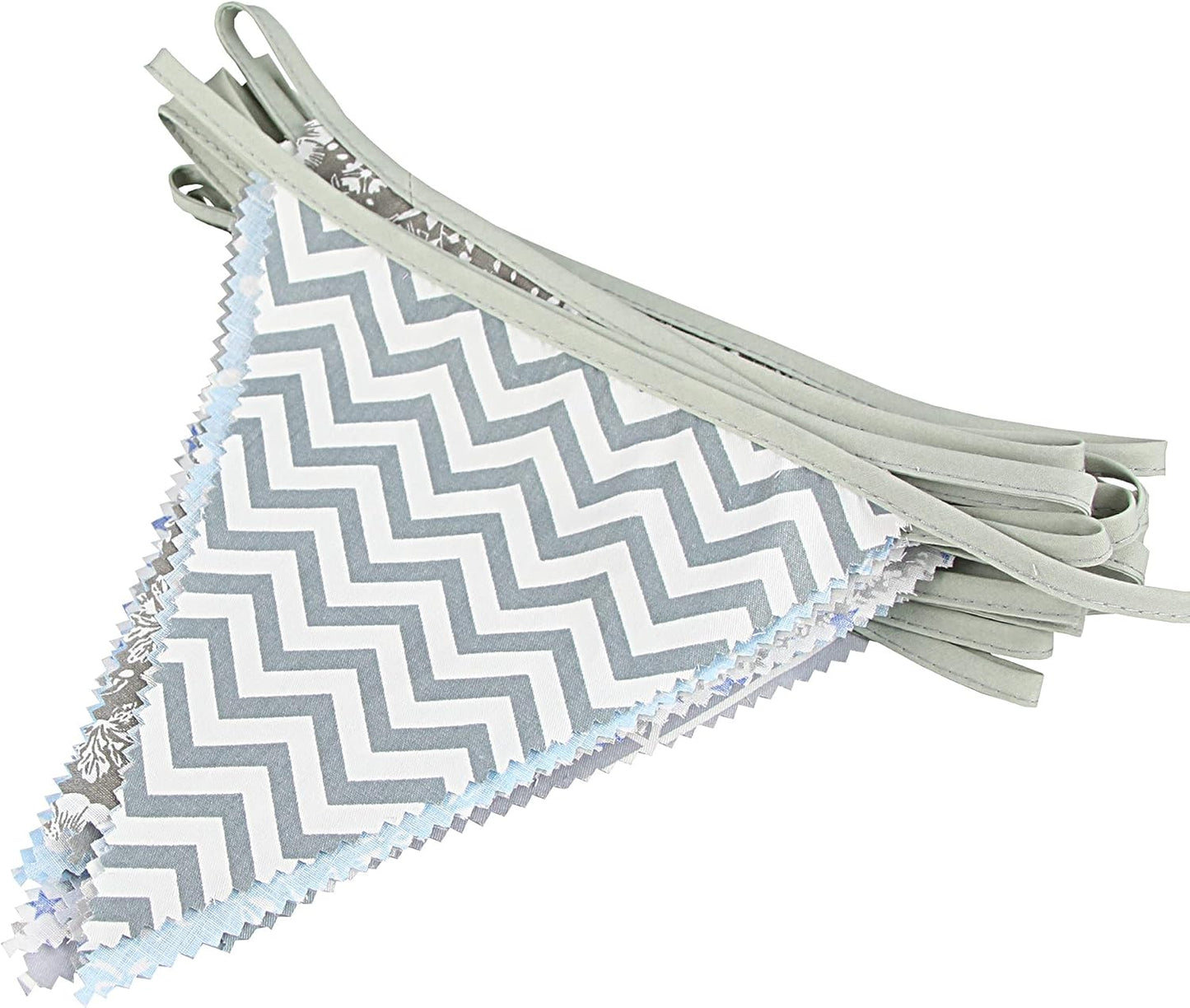 jijAcraft 39Ft Triangle Bunting Banner, 42Pcs Tea Floral Party Bunting Cotton Fabric Flags Pennant Garlands for Birthday Party, Wedding, Baby Shower, Outdoor and Home Decorations (Gray and Blue)