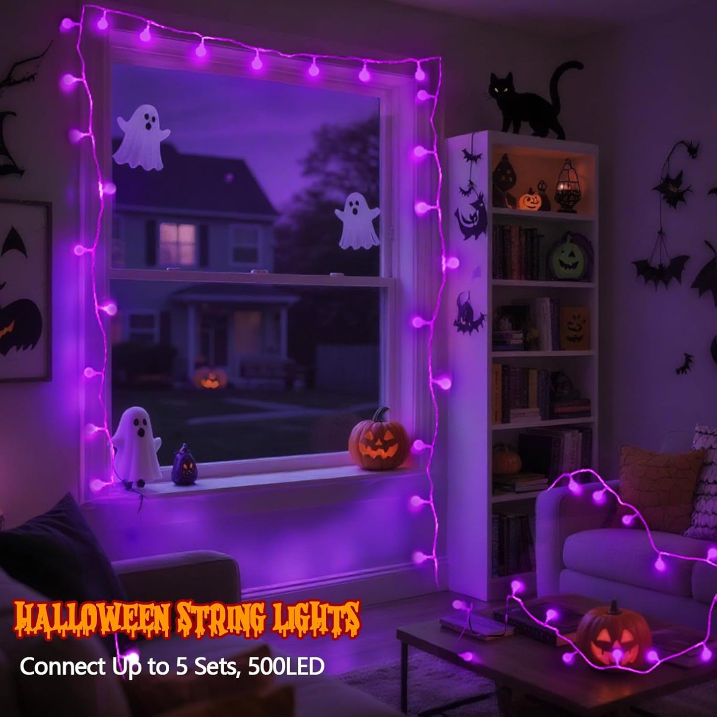 Connectable Purple Halloween Lights Outdoor Indoor - 43FT 100LED Globe String Lights Plug in with Timer, 13 Modes Fairy Light Waterproof for Party Halloween Decorations Bedroom Decor