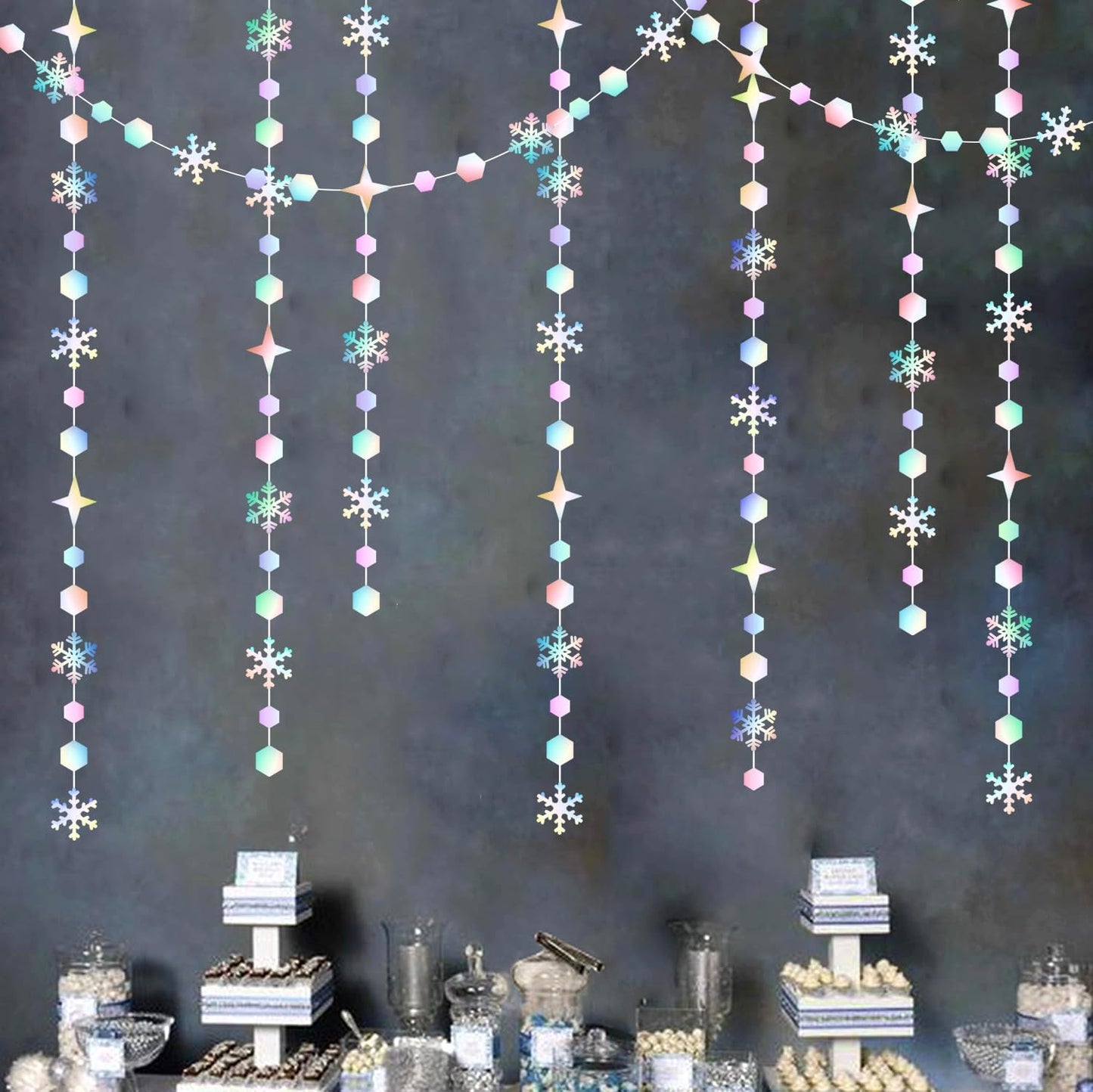 Snowflake-Snow Iridescent-Holographic Christmas Party-Decorations Streamers - 52Ft White Winter Wonderland Frozen Hanging Paper Garland Banner,Birthday Wedding Baby Shower New Year Supplies Hugtmr